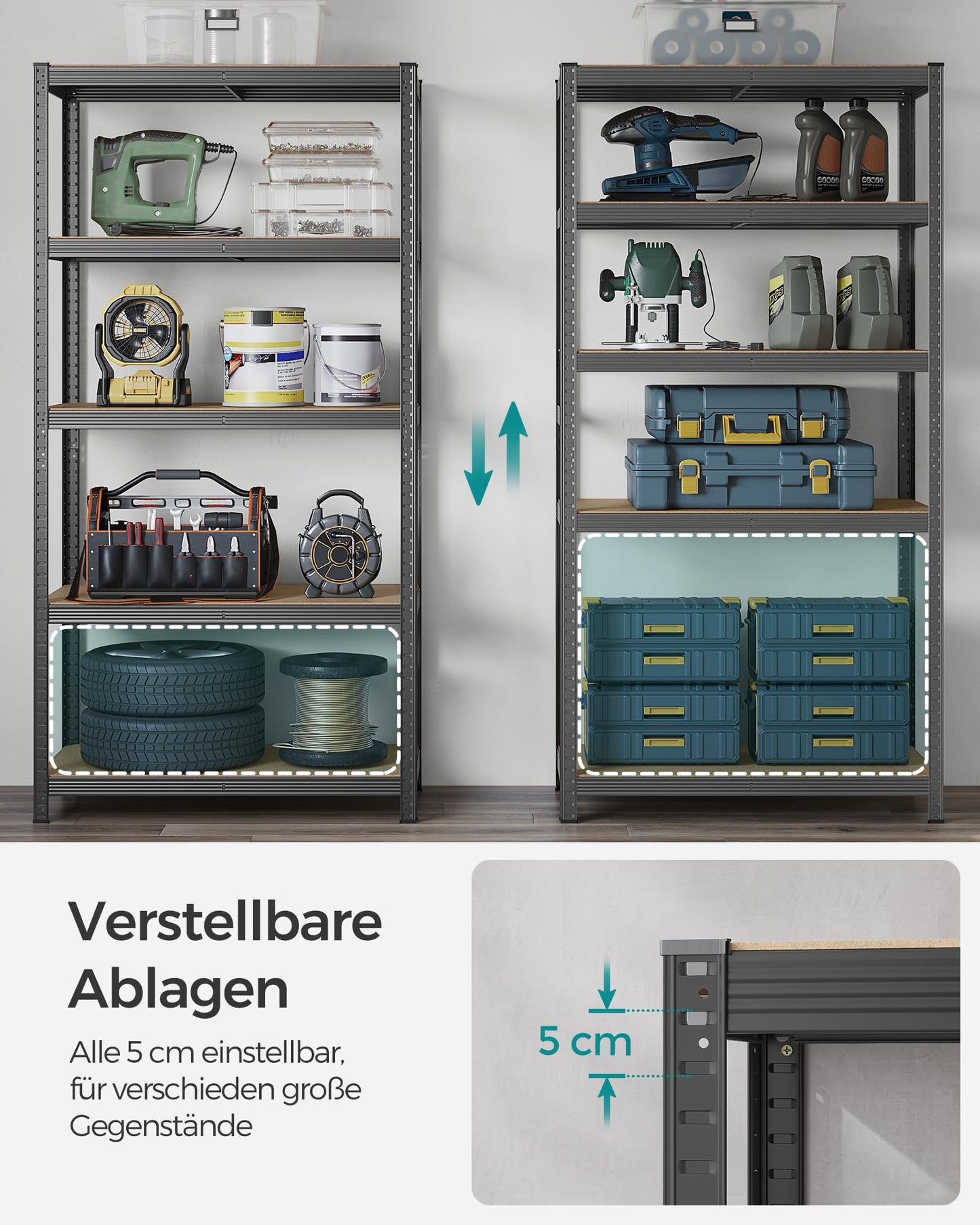 SONGMICS Storage Shelves, Heavy Duty Shelves, Set of 2, Basement Shelves, 180 x 90 x 40 cm, Maximum Load 875 kg, Shelves, Boltless Shelves, Reinforced Steel Frame, 5 Adjustable Shelves, Silver GLR040E02