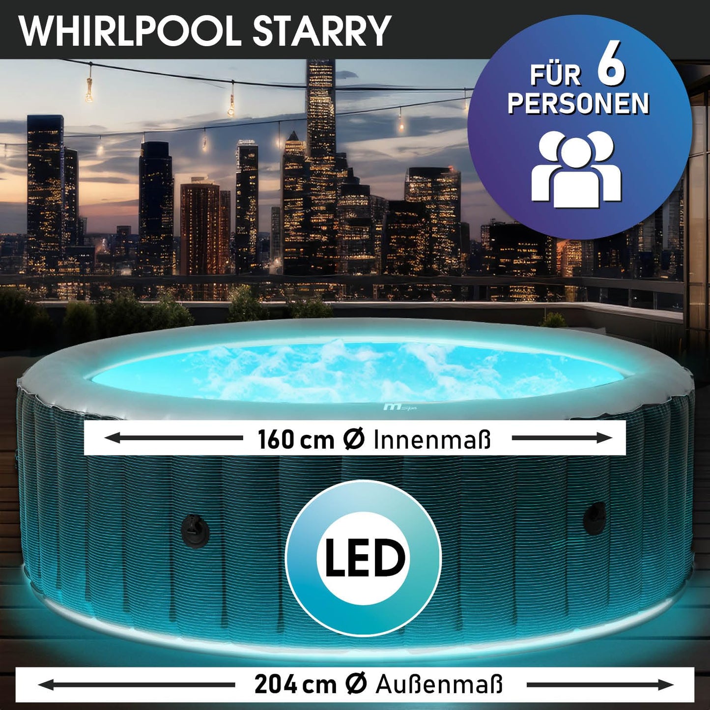 BRAST® Whirlpool aufblasbar MSpa | 4-8 Personen | viele Modelle rund und eckig | Ø 125-224cm | In- Outdoor Pool | bis zu 144 Massagedüsen | inkl. Aufblasfunktion Abdeckung Timer Heizung | Duet