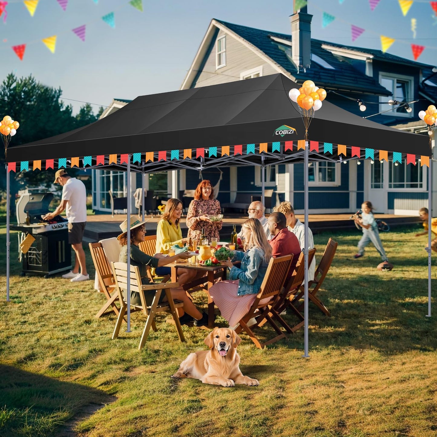 Tooluck Folding Gazebo, 3 x 4.5 m, Waterproof, Stable, Outdoor, Garden Party Tent, UV Protection 50+, with 4 Side Panels, Grey