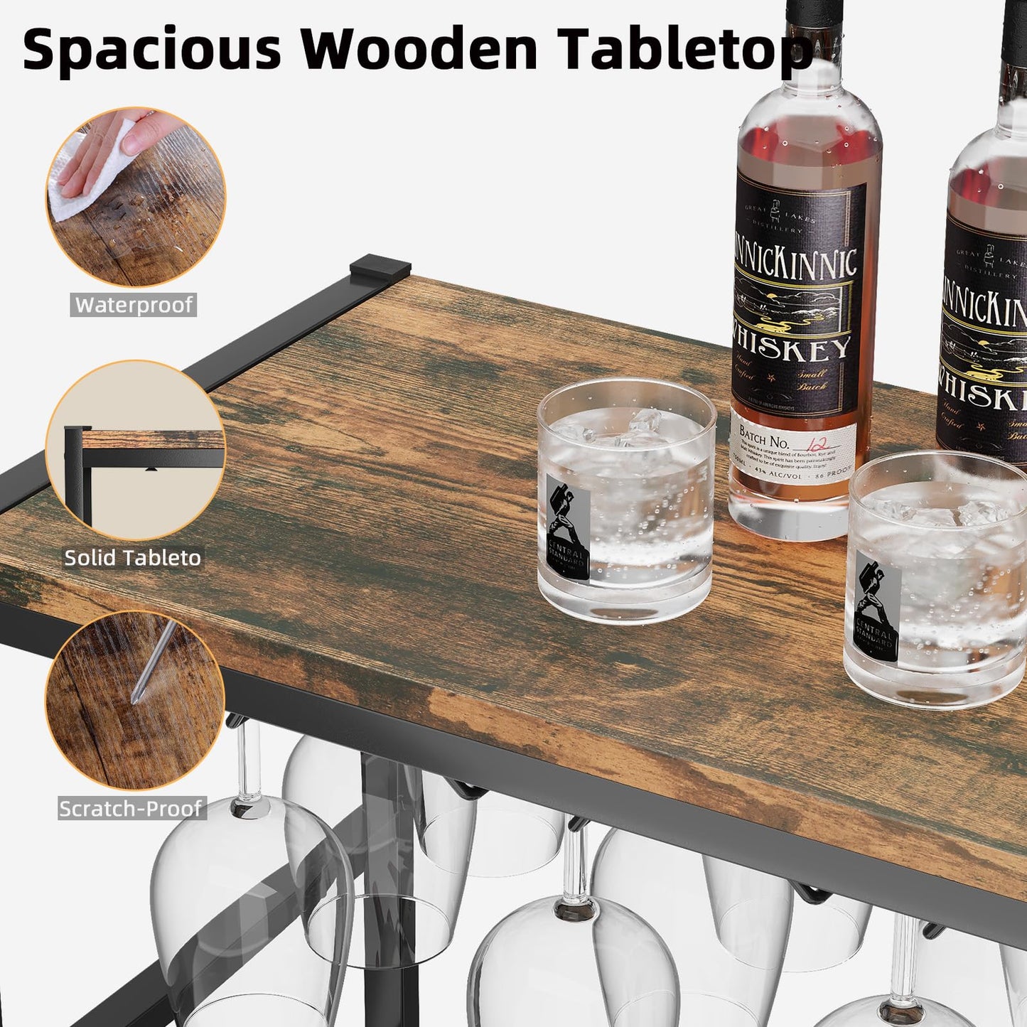 Urban Deco Wine Rack for 30 Bottles, Bottle Rack Standing with Wooden Table Top, Wine Rack Metal Black for Kitchen, Bar, Basement, Dining Room, 59 x 30 x 89 cm