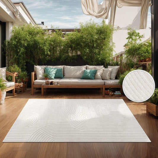 TT Home Indoor and Outdoor Rug Weatherproof Balcony Bedroom Boho Skandi Motif Plain Colours Colour: Cream 3, Size: 60 x 100 cm