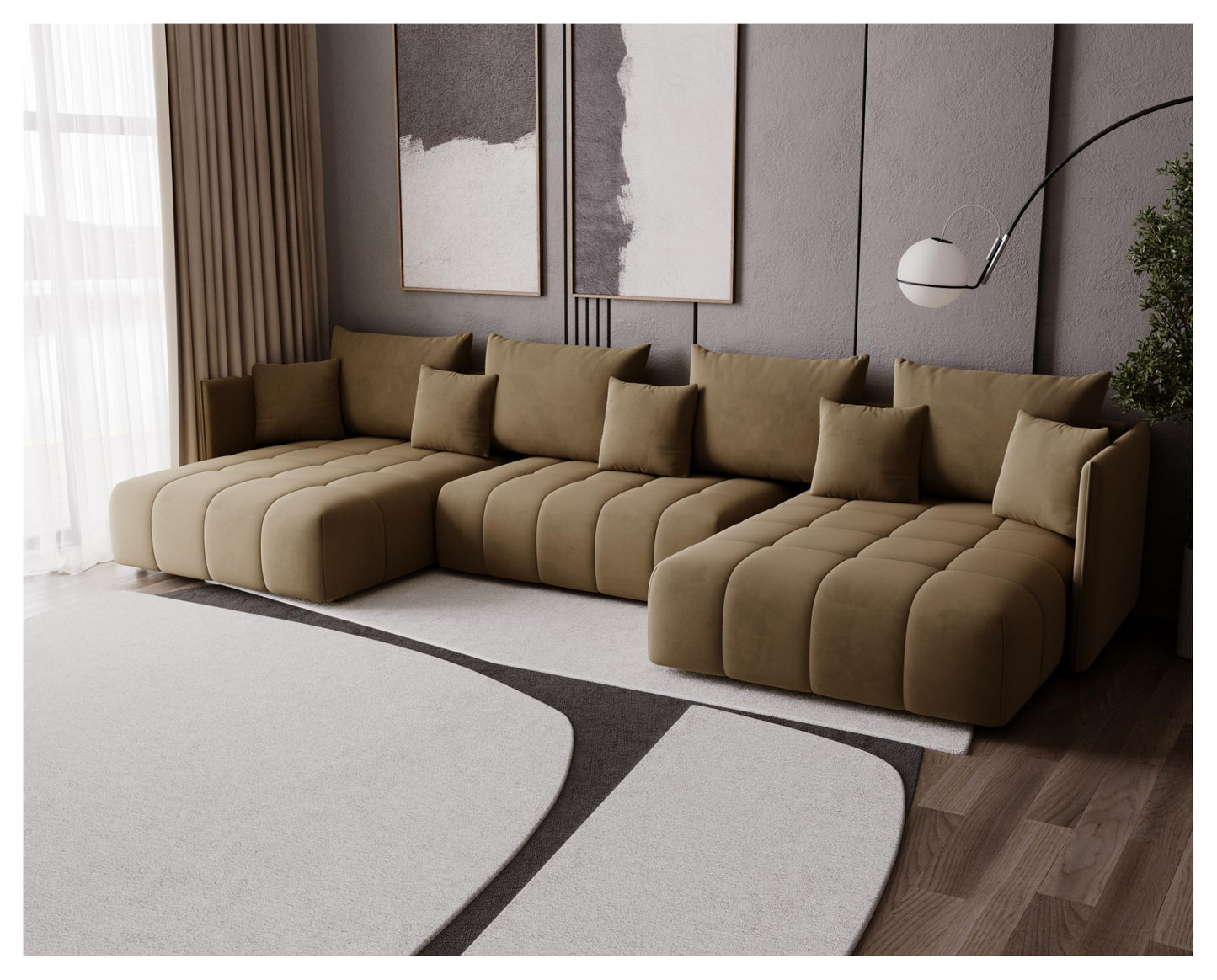 U-Shape Corner Sofa Gona U with Sleep Function - Large Sofa Bed 346 × 188 cm - Sofa with Bed Box - T30 Foam - Automatic Folding Function, Easily Extendable - Monolith 97 (Graphite)