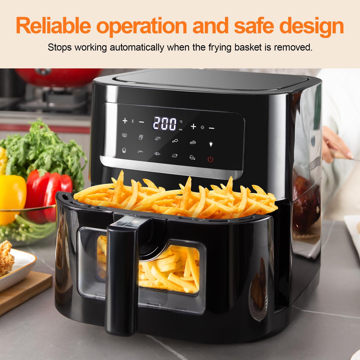 Dual Zone Hot Air Fryer, 23 L Hot Air Fryer, XXL Oven 1800 W with LED Touch Screen, 15 Programmes, with Recipe Book, 11 Accessories