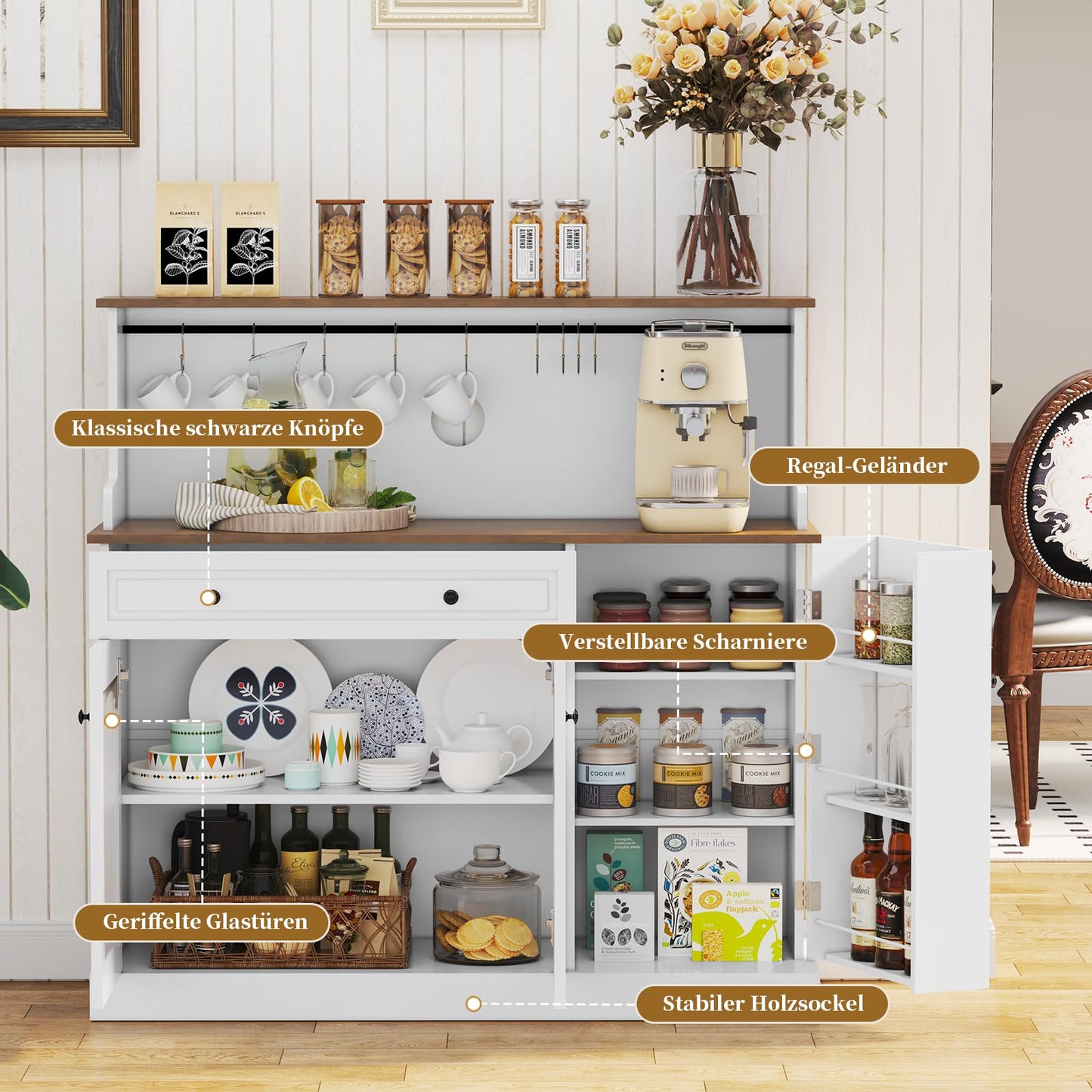 HOLTICO Küchenschrank mit Arbeitsplatte, Küchenbuffet Buffetschrank Grün, Weinschrank mit Schublade und Oberer Ablage, Kommoden & Sideboards für Wohnzimmer, Esszimmer