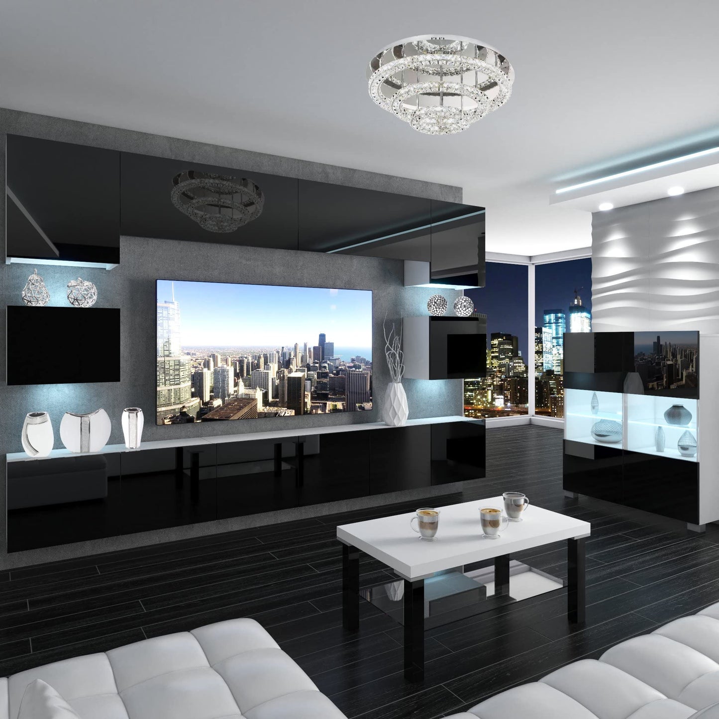 BELINI Living Room Wall Unit Full Equipment Living Room Set Modern Cabinet Wall with LED Lighting TV Cabinet White