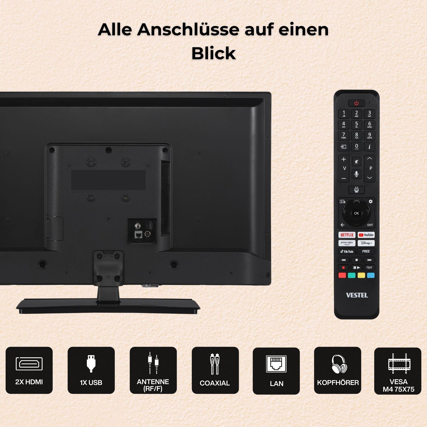 Vestel Fernseher 50 Zoll Smart TV Powered by TiVo, 4K UHD Fernseher mit Dolby Vision HDR, Dolby Atmos und integriertem Triple-Tuner, LED TV 50UT9740 schwarz