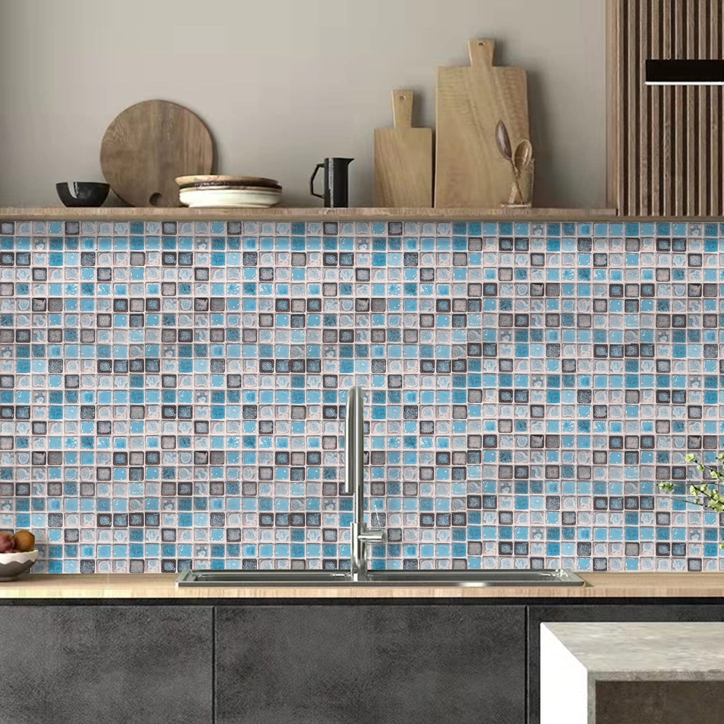 Hode Pack of 10 Adhesive Tiles, Kitchen Marble, 60 x 30 cm, Self-Adhesive Tiles, White, Waterproof, Wall Panels, Self-Adhesive for Kitchen Splashback, Bathroom, Living Room, Wall Tiles