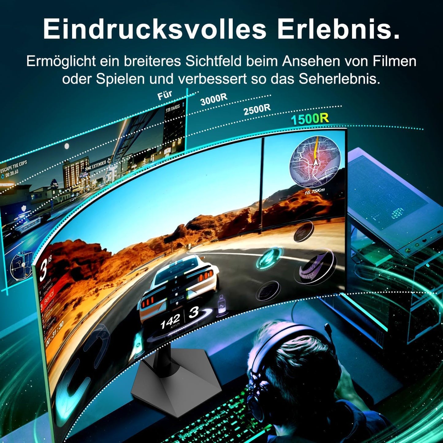 Minifire Curved Monitor 27 Inch 100Hz, PC Screen with Speaker -1500R FHD (1920 x 1080p) VA Panel, MPRT 1ms, sRGB110%, Less Blue Light, HDMI 1.4, Type-C 2.5W, Supports VESA - Black