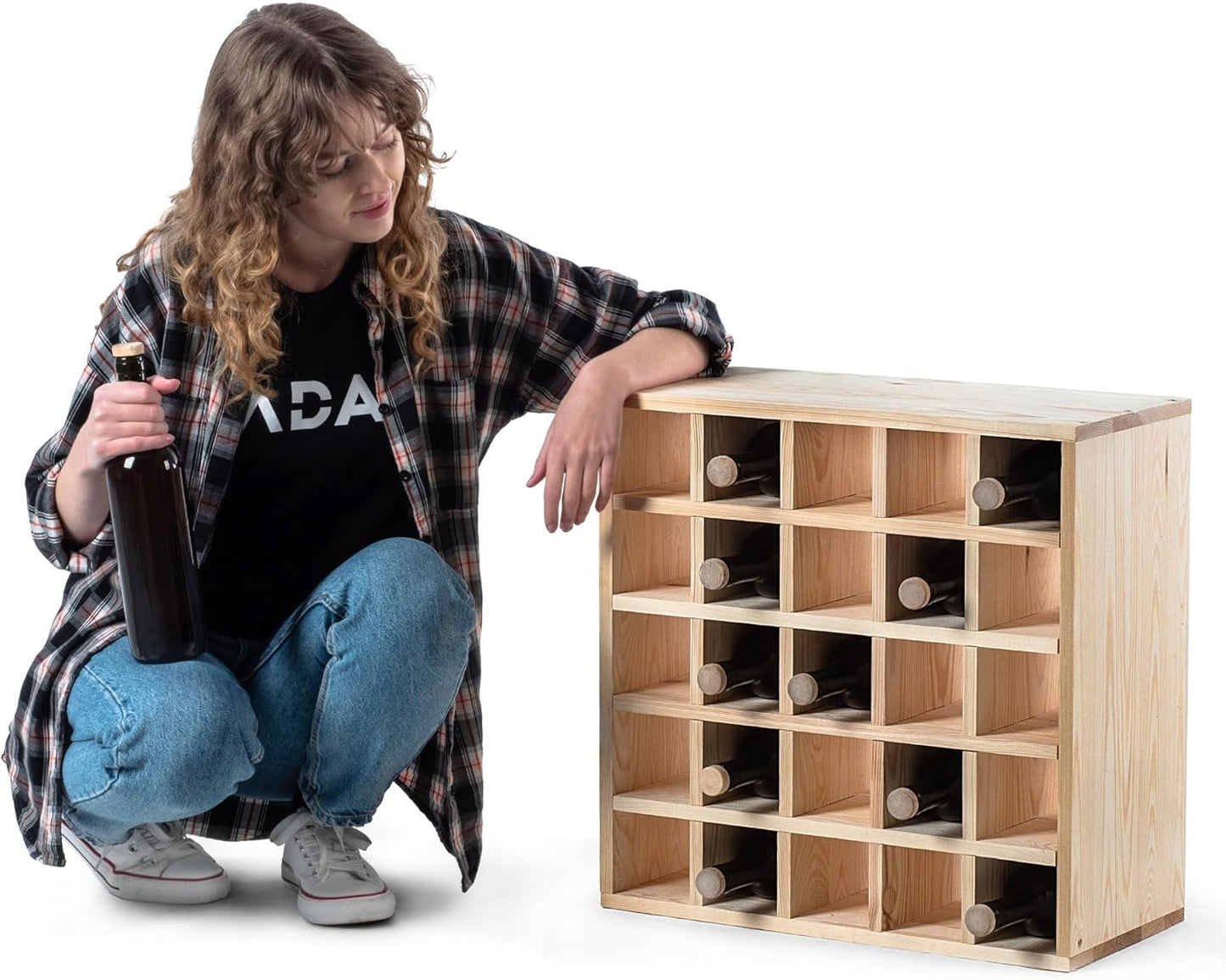 KADAX Wooden Wine Rack, 52 x 25.5 x 104 cm, Large Bottle Rack for Many Wine Bottles, Stackable Wine Stand, Shelf for Bottles, Rustic Wine Cabinet, Sturdy, Space-Saving, Made in EU