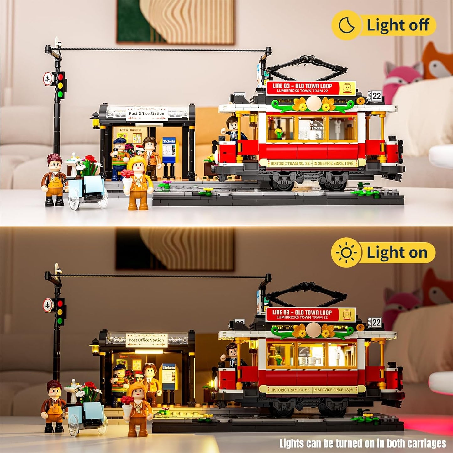 Lumibricks Heritage Tram and Stop Kit with Light, 1274Pcs, L9084