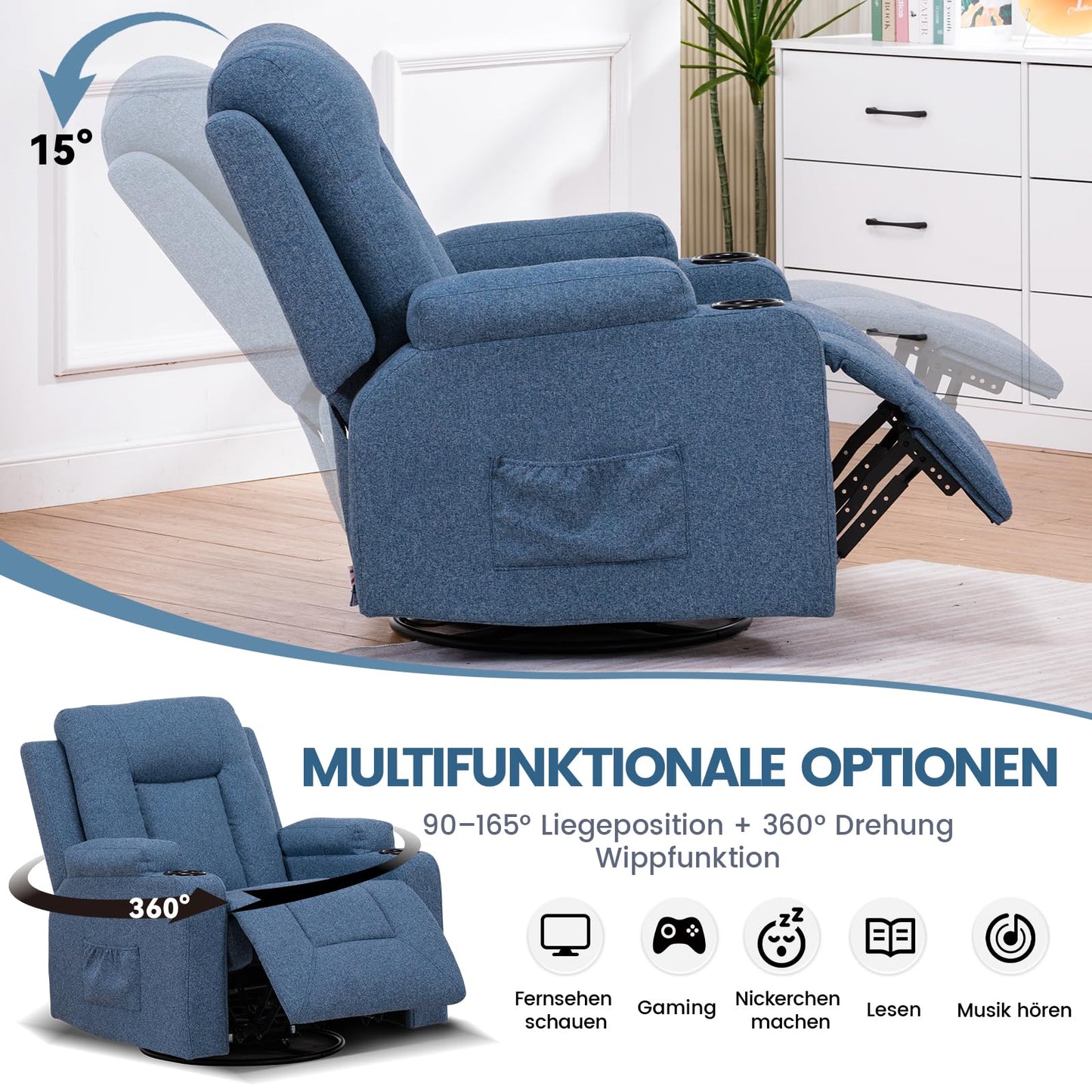 COMHOMA Relaxsessel-Set, Sofa, Sofa-Set aus Kunstleder, Fernsehsessel Ruhesessel Liegesessel mit Liege-Funktion Polstersessel Schlafsessel für Wohnzimmer Schlafzimmer Heimkino,Schwarz, 3+2+1