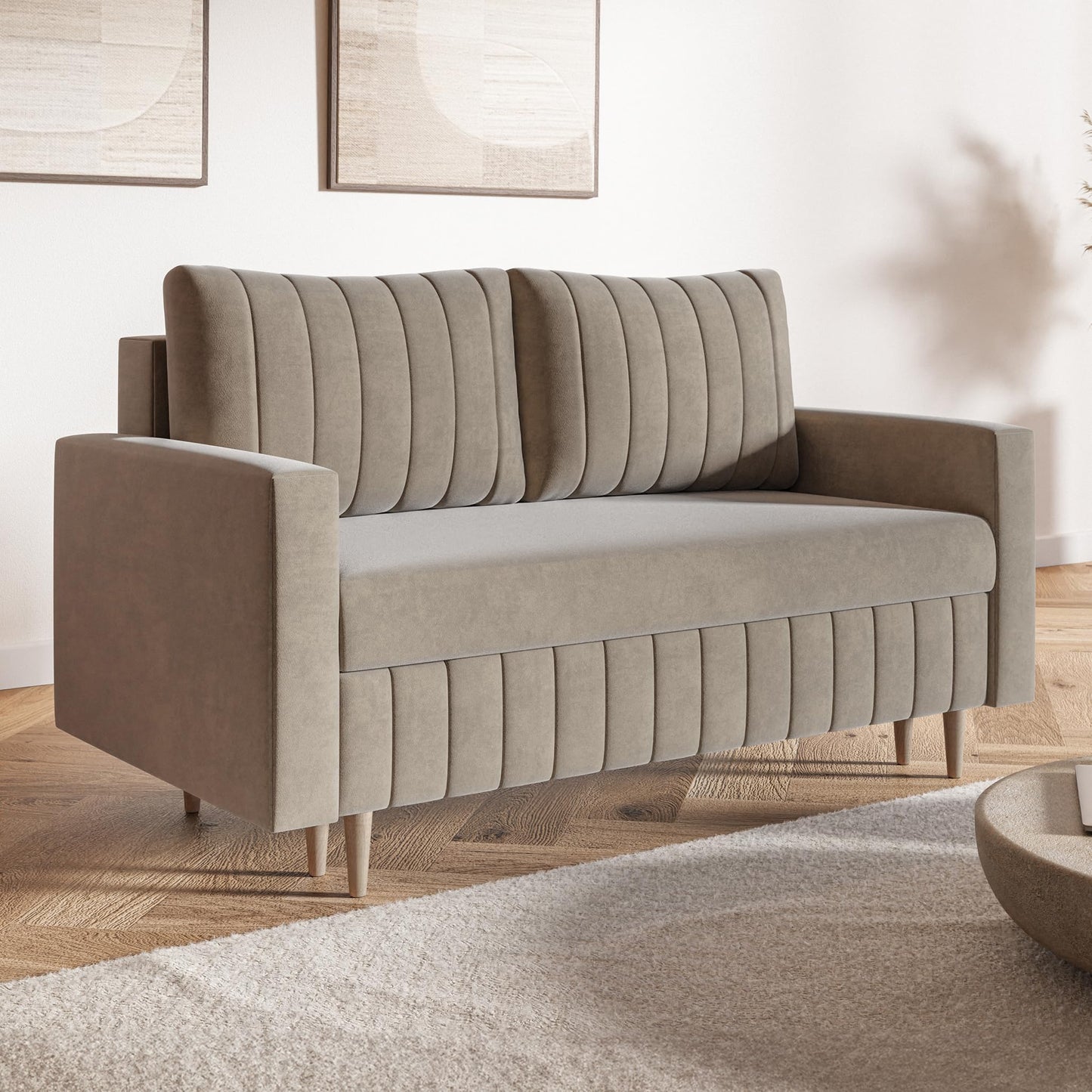 MOTIVENA Leo Sofa Set, Sofa Set 3 2 1 Living Room, Sofa 3 2 1 Set, Couch Set, Futon Set, Living Room Couch Set, Couch 3 2 1 Set, Bonell Spring Core (H4), Velvet, Grey Light Grey