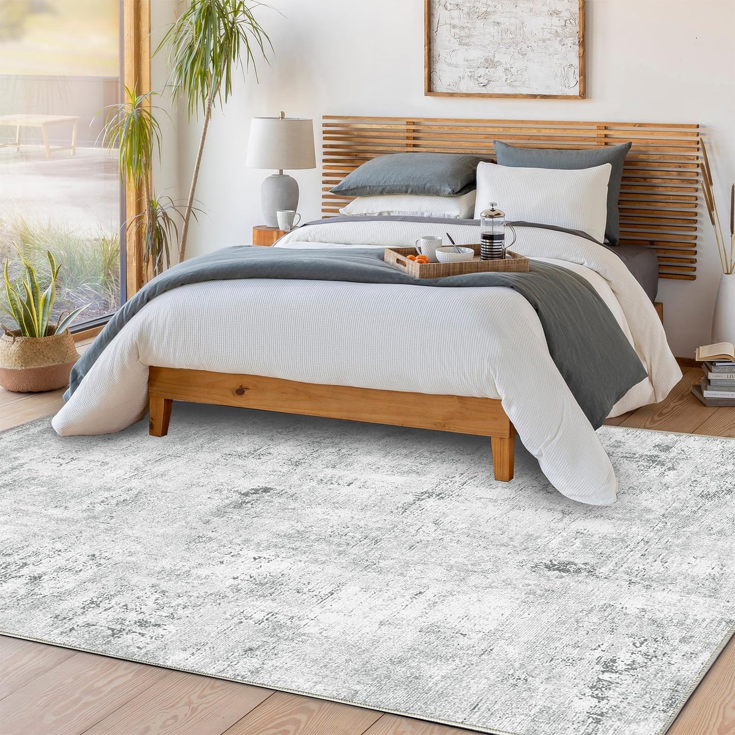 Guchuang Bedding Living Room Rug 140 x 200 cm, Grey Green Rug Vintage Mottled Smudged Design Short Pile Rugs, Washable Non-Slip Rugs for Bedroom
