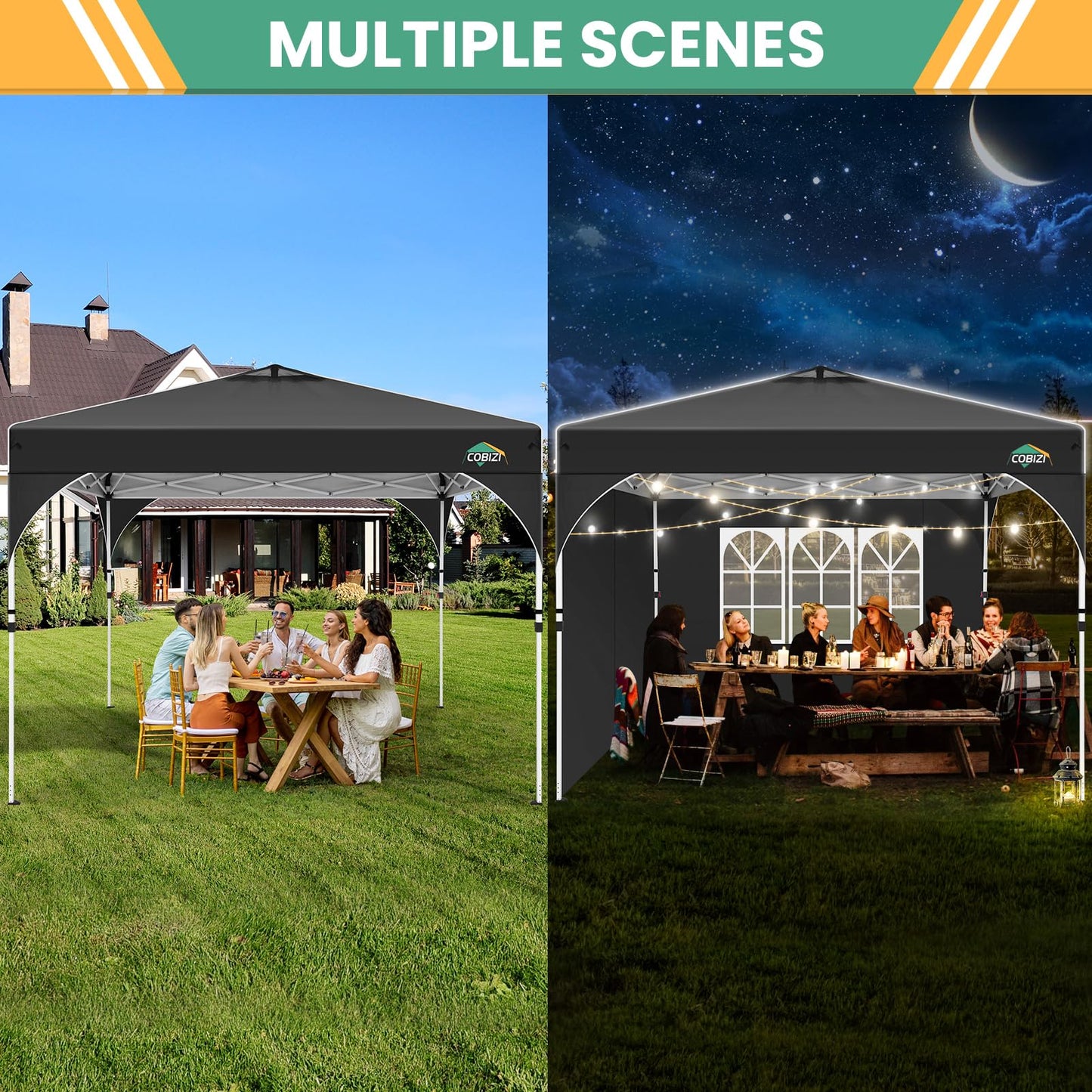 COBIZI Faltpavillon 3x6 Pavillon wasserdicht Winterfest, Ein-Tasten-Zentralverriegelung Partyzelt Faltbar Anti-UV mit 6 Seitenwänden, Gartenpavillon mit Leuchtstreifen für Hochzeiten, Freien, Garten