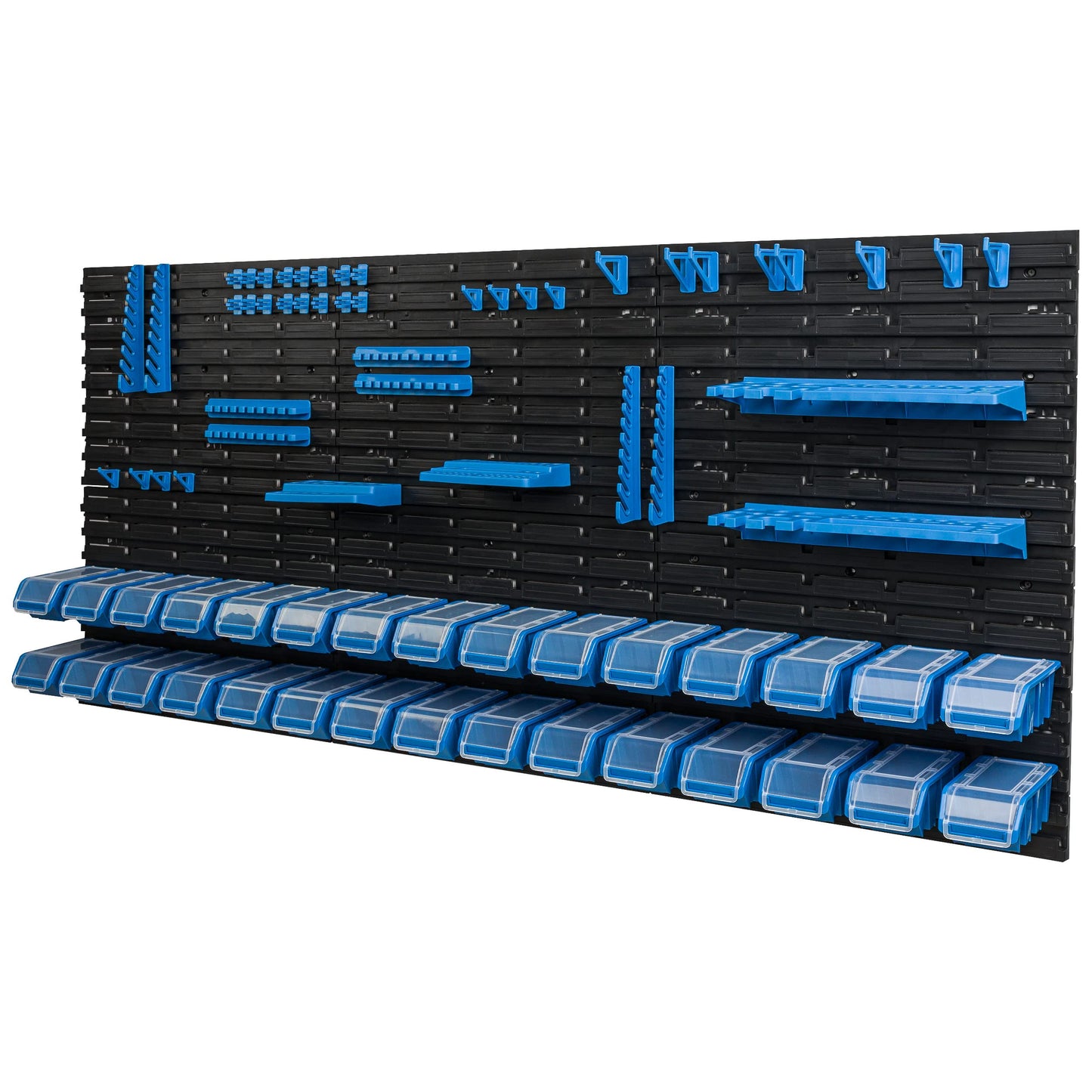 Storage System Wall Shelf 115 x 78 cm, Tool Holders, 23 Pieces Stacking Boxes Storage Boxes Extra Strong Wall Shelves Expandable Workshop Shelving Workshop Shelf