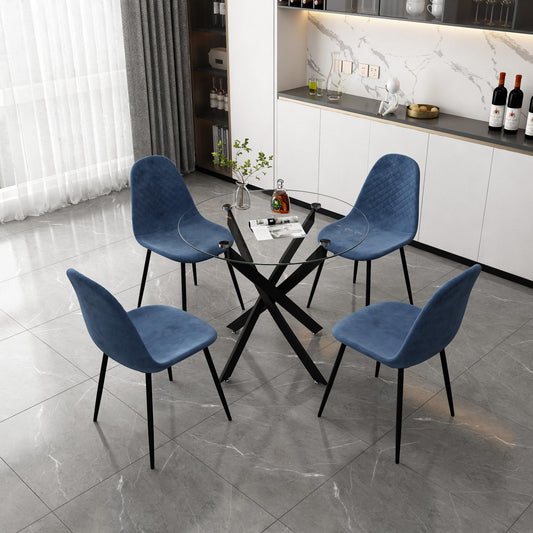 GOLDFAN Dining Table with 4 Chairs Dining Table Round Glass Kitchen Table Dining Room Chair Velvet 80 cm Green