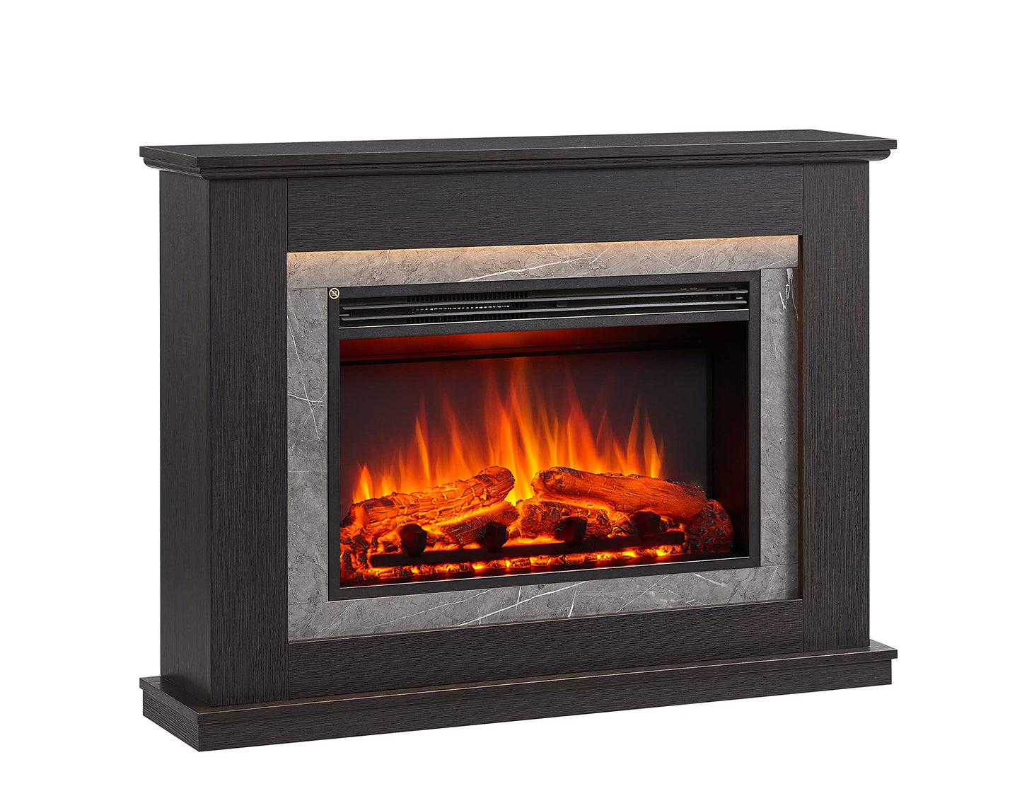 BALDERIA Alexios Electric Fireplace with Heater, 1000/2000 W, Realistic 3D Flame Effect, LED Lighting, Programmable Remote Control, Timer, Thermostat, Light Brown