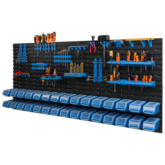 Storage System Wall Shelf 115 x 78 cm, Tool Holders, 23 Pieces Stacking Boxes Storage Boxes Extra Strong Wall Shelves Expandable Workshop Shelving Workshop Shelf