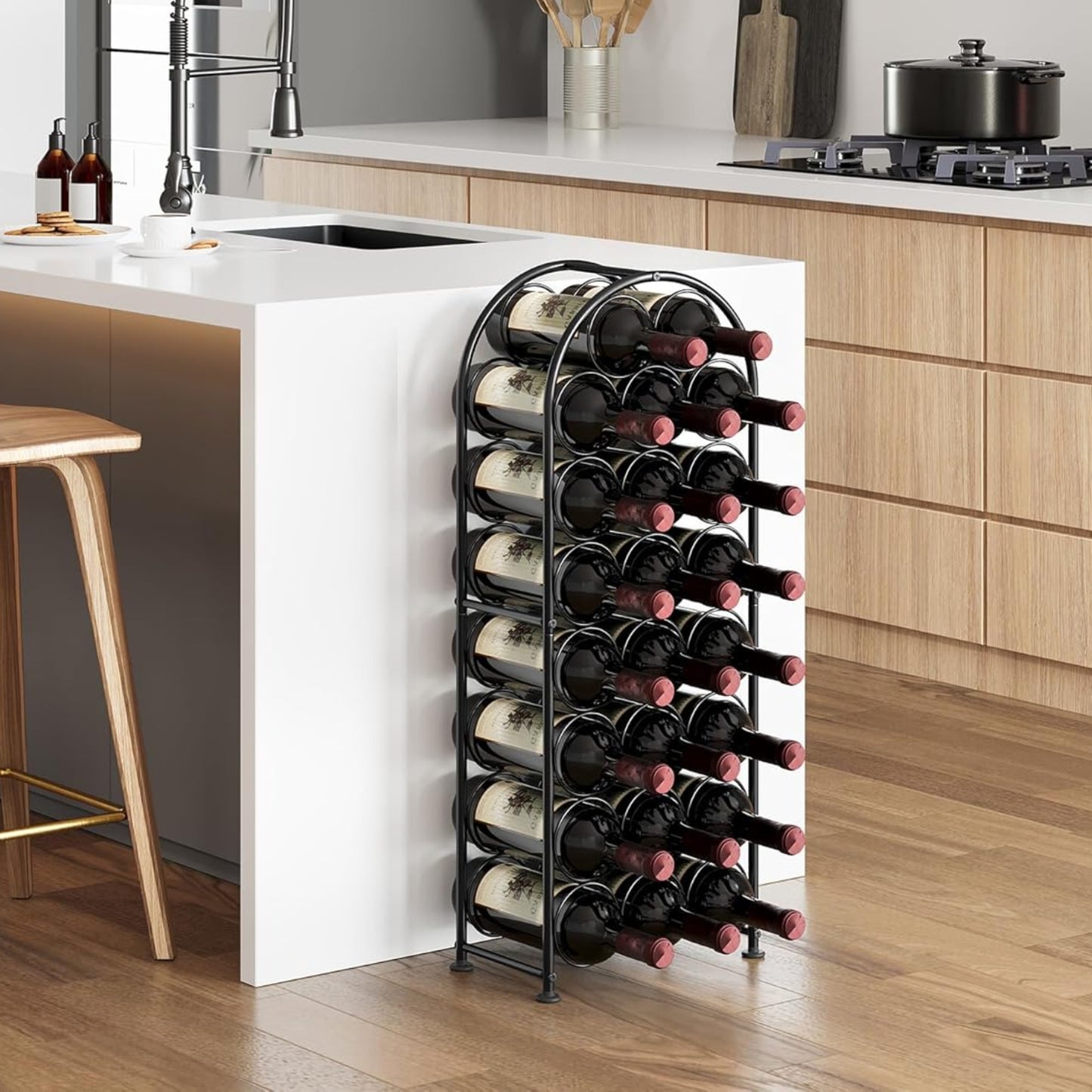 EasyPAG Metal 23 Bottles Wine Rack Freestanding Wine Holder Wine Rack Wine Holder Wine Storage Shelf Drinks Rack Floor Standing for Kitchen, Black