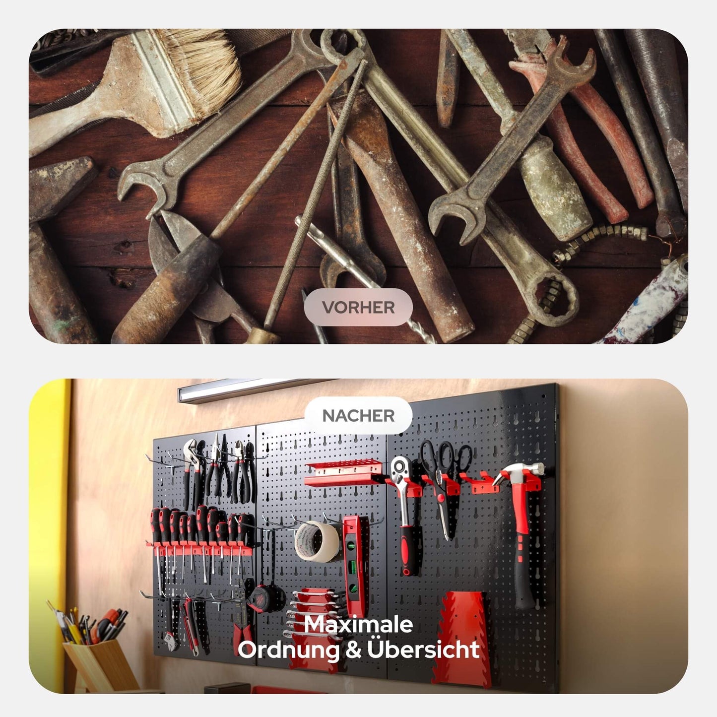 Arebos Tool Wall 3 Panels, 17- Piece Hook Set, 120 x 60 x 2 cm