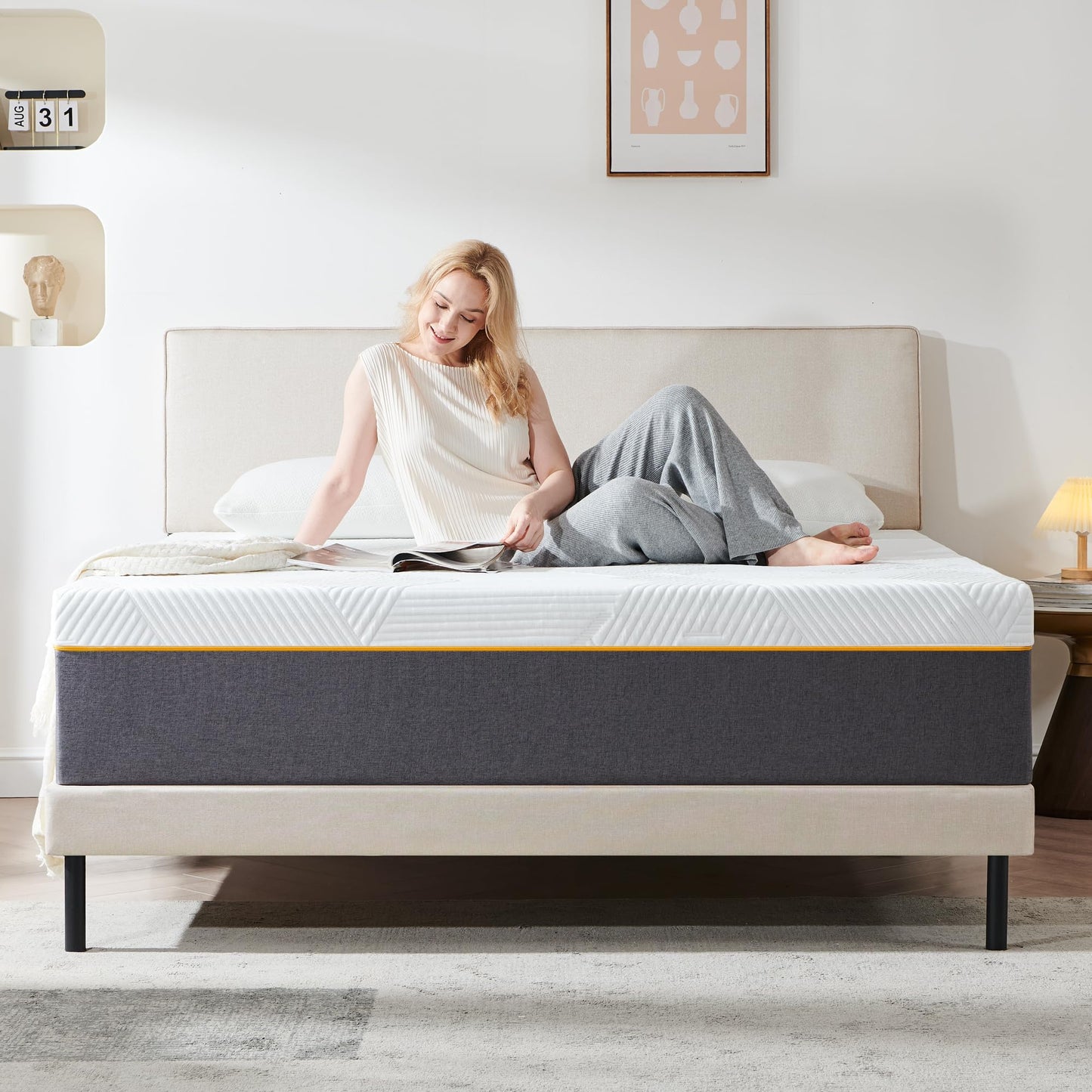 Mattress 160 x 200 x 16 cm Hardness H3, Height 16 cm Cold Foam Mattress with Washable Cover, Fabric with Soft Surface, Comfort Foam Mattress for Youth (160 x 200 cm), Medium Hardness