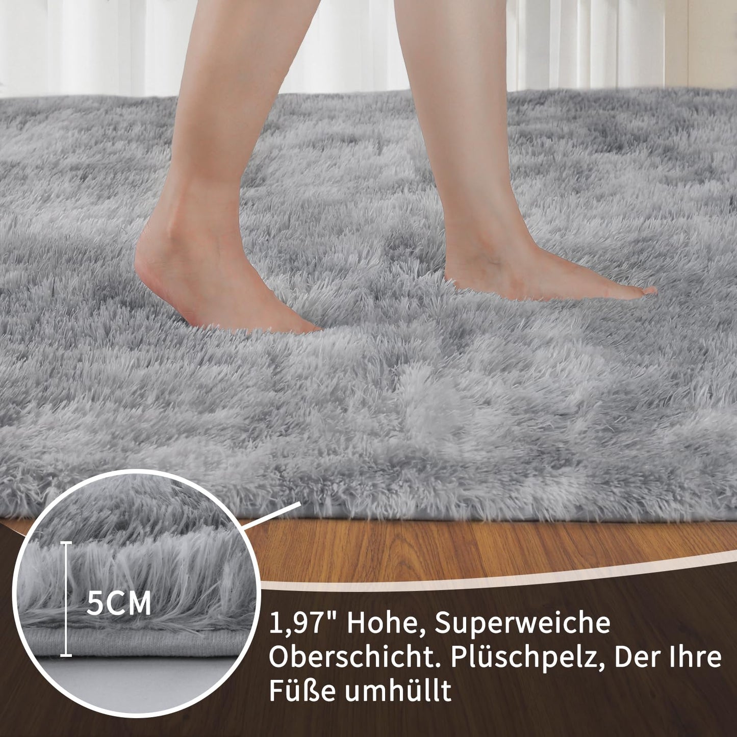Sour Lemon Hochflor Teppich Grau Teppich Wohnzimmer 140x200 Waschbar Anti-Rutsch Extra Große Teppiche Schlafzimmer Flauschige Moderne Teppiche Matte Teppichen für Schlafzimmer Kinderzimmer