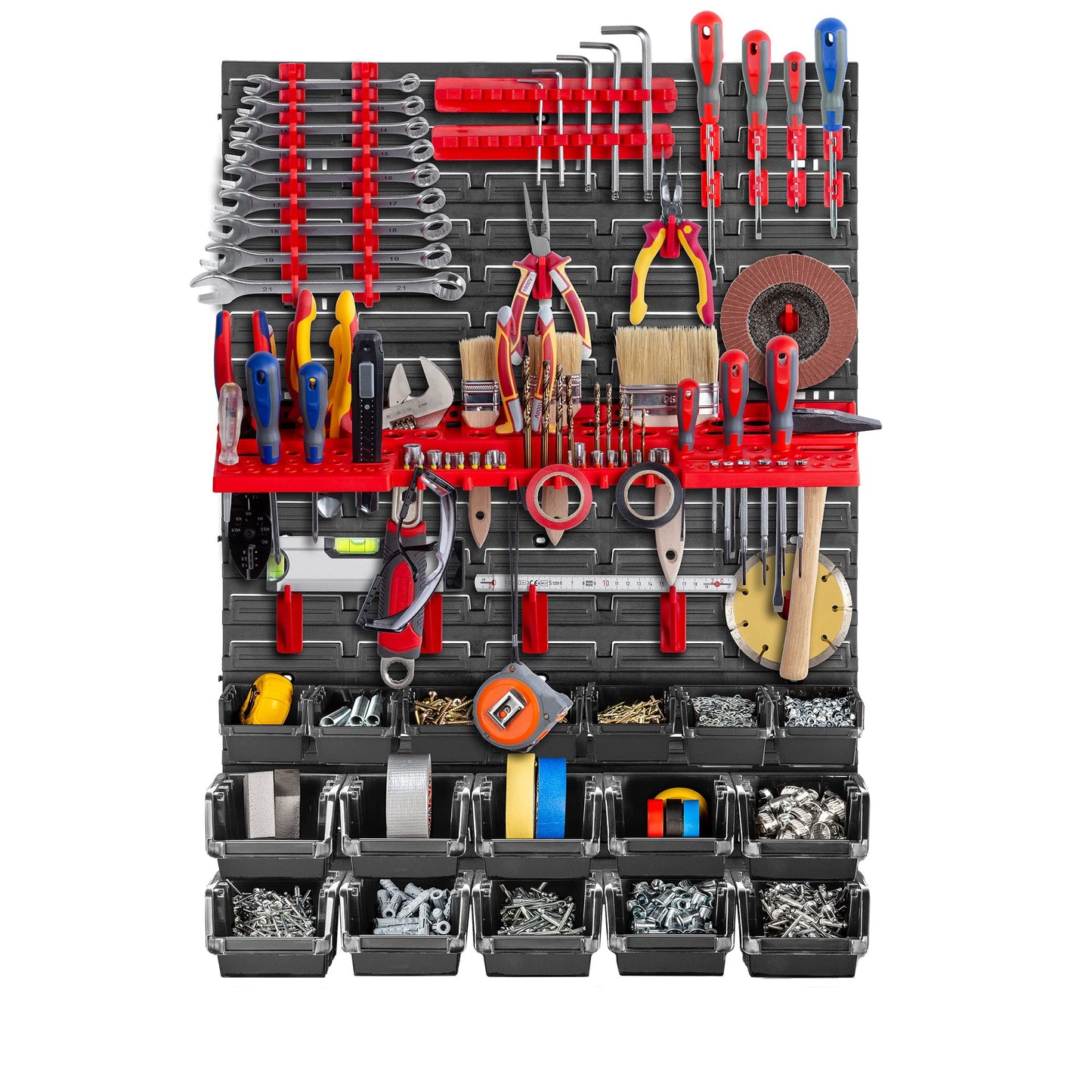 KADAX Workshop Wall Shelf, 58 x 78 cm Storage System Made of Robust Plastic, UV-Resistant Workshop Shelf, Expandable Wall Plates, Shed Rack for Garage (Black, 50 Pieces v2)