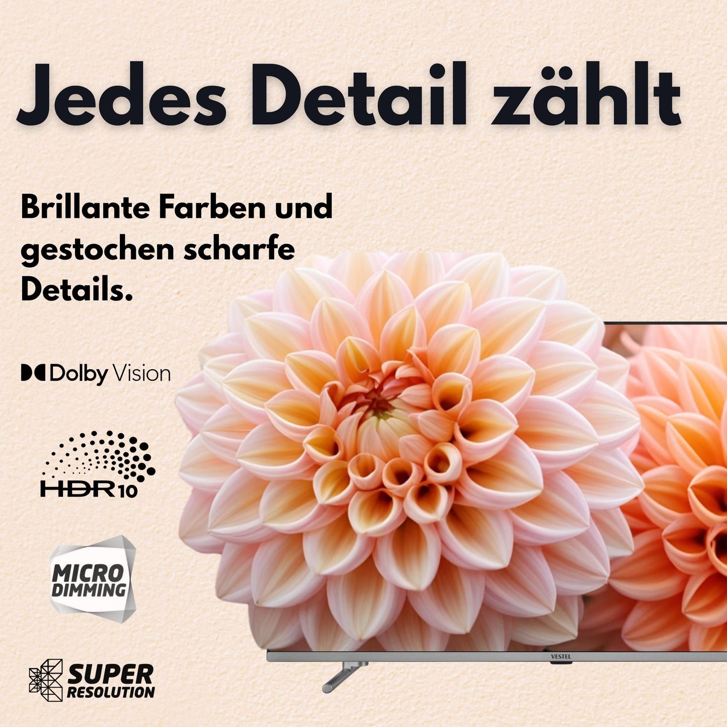 Vestel Fernseher 50 Zoll Smart TV Powered by TiVo, 4K UHD Fernseher mit Dolby Vision HDR, Dolby Atmos und integriertem Triple-Tuner, LED TV 50UT9740 schwarz