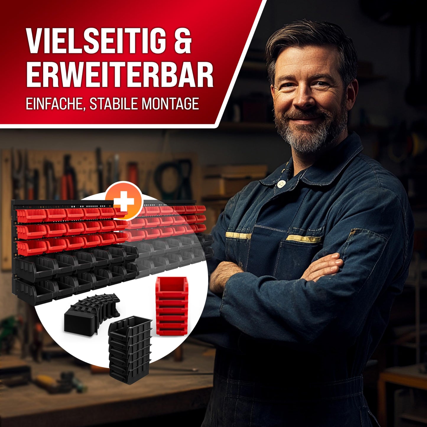 Deuba® Wall Shelf + Stacking Boxes - Extra Strong Wall Panels - Extendable Workshop Shelving