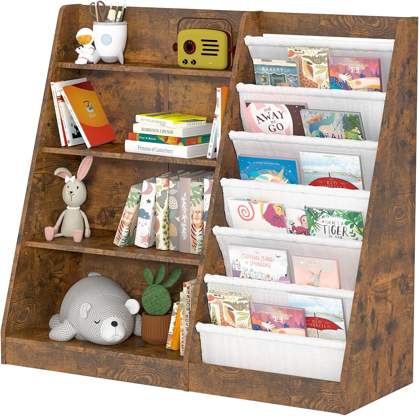 Children's Shelf, White with 5 Shelves and 4 Open Compartments, Bookcase for Children, Toy Organiser, 90 x 40 x 80 cm