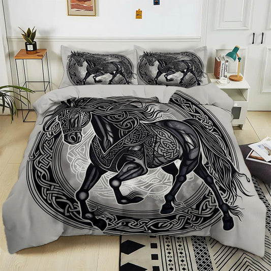 Bed Linen 135 x 200 cm Halloween Moon Black Cat Grey 3D Printed Duvet Cover Easy Care 3-Piece Bedding Set Polyester Cotton with Zip and 2 Pillowcases