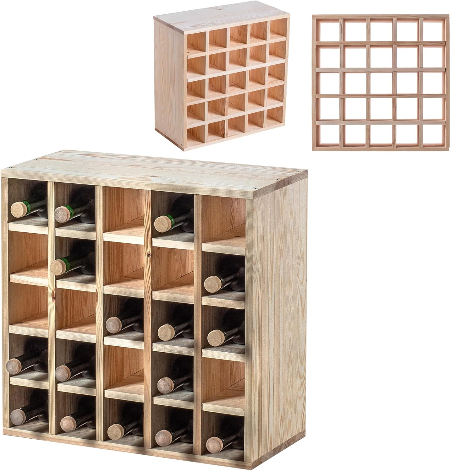 KADAX Wooden Wine Rack, 52 x 25.5 x 104 cm, Large Bottle Rack for Many Wine Bottles, Stackable Wine Stand, Shelf for Bottles, Rustic Wine Cabinet, Sturdy, Space-Saving, Made in EU