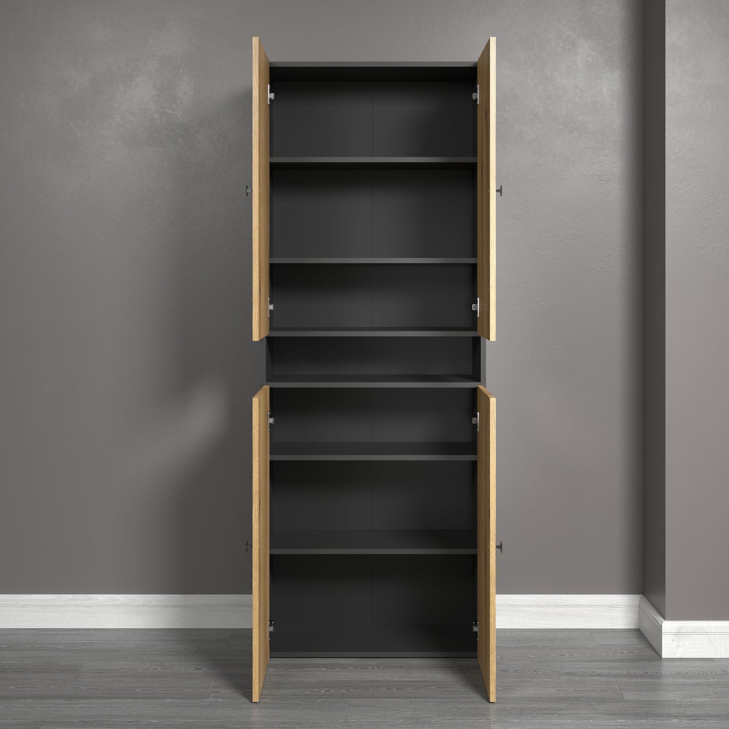 trendteam smart living - PureBliss - Hochschrank - Eiche - Badezimmerschrank in moderner Rillenoptik - edle Metallgriffe - (BxHxT) 40 x 186 x 31 cm - 2 praktische Einlegeböden - kratzfest