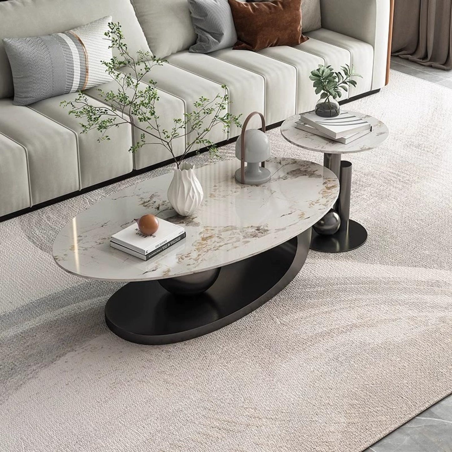 Luxury Marble Coffee Table with Golden Metal Bracket and Stone Worktop - Elegant Styling, Unique Design, Easy to Clean