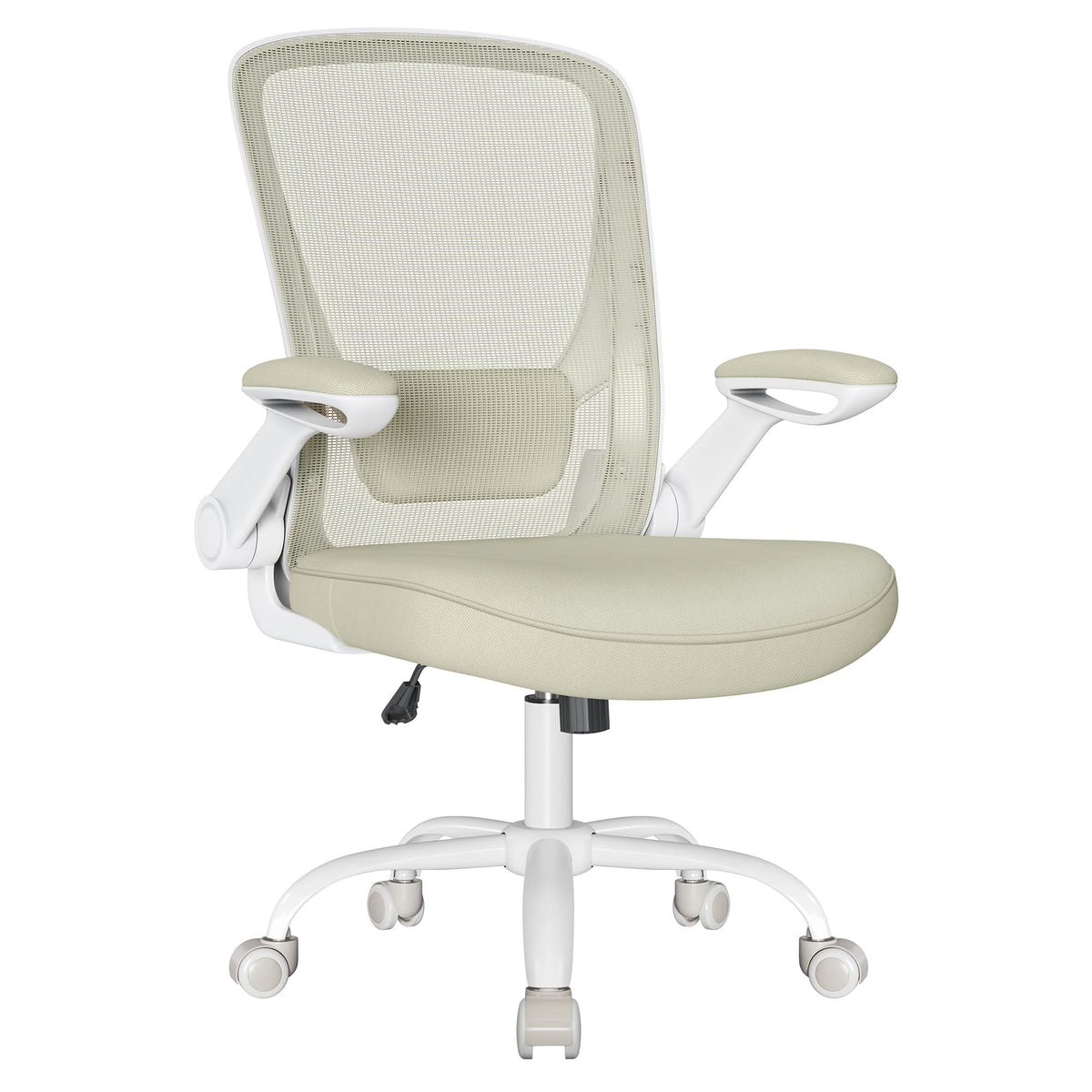 SONGMICS OBN037R01 Office Chair, Desk Chair, Mesh Swivel Chair, Ergonomic, Padded Lumbar Support, Rocker Function, 53 cm Seat, Folding Arms, Pastel Pink