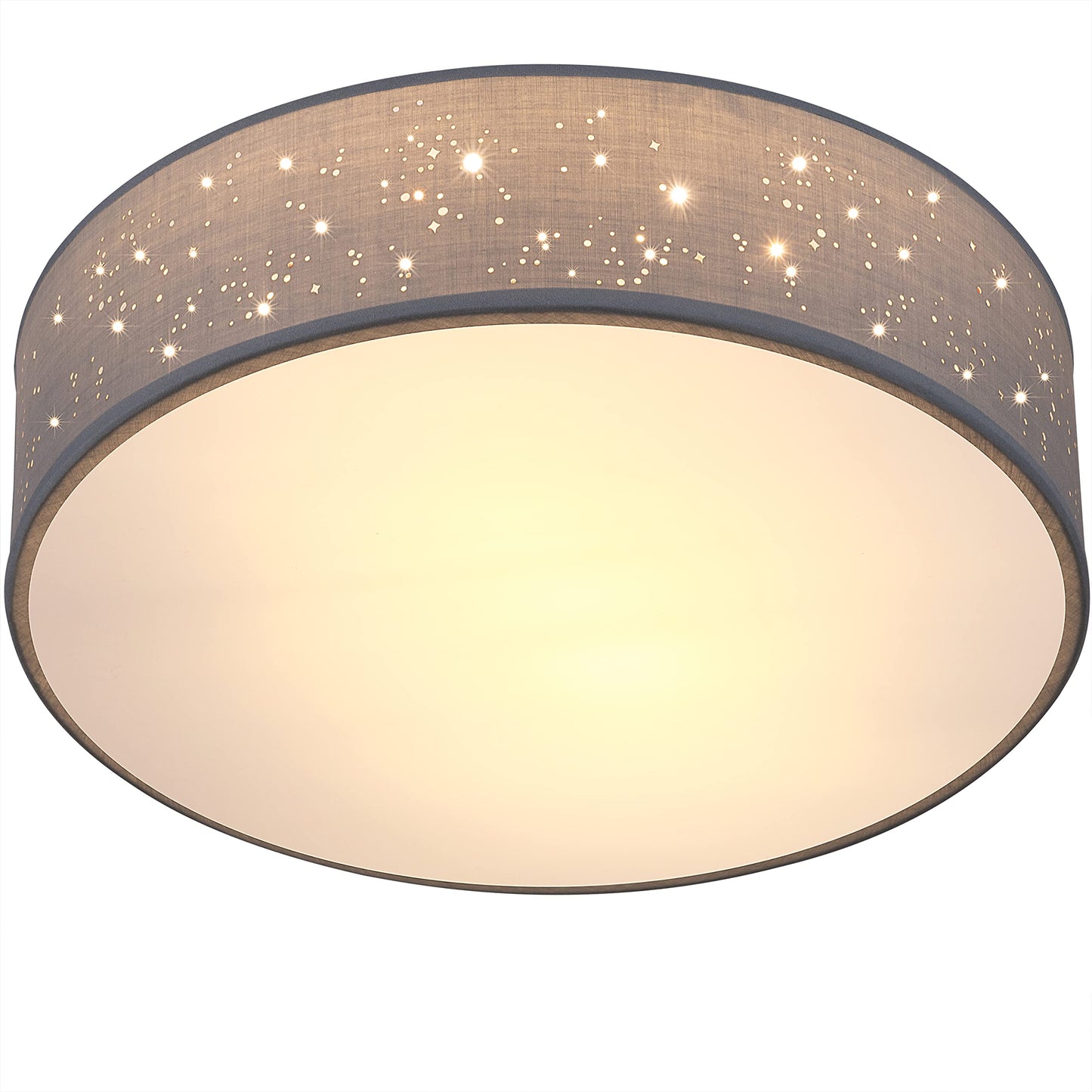 MONZANA® Ceiling Light Starry Sky Living Room Bedroom E27 Grey Round 38 cm Fabric Shade 2 Bulbs 40 W Kitchen Lamp Ceiling Light Fabric Ceiling Lamp