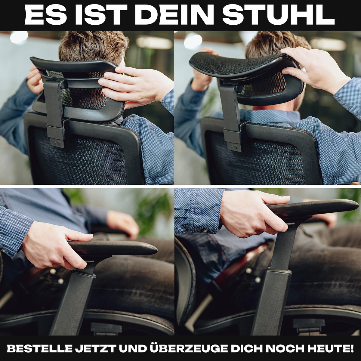 M2 Ergonomic Office Chair, Test Winner with Adjustable Armrest without Headrest for Maximum Freedom of Movement, Back-Friendly, Comfortable Desk Chair for Office and Home Office Chair