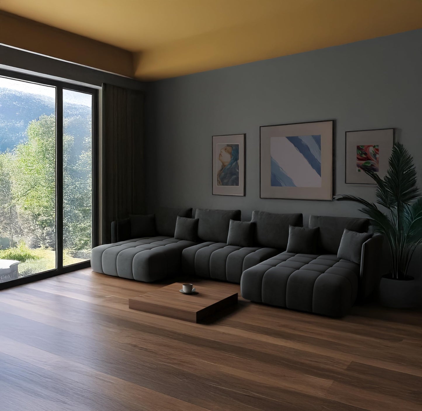 U-Shape Corner Sofa Gona U with Sleep Function - Large Sofa Bed 346 × 188 cm - Sofa with Bed Box - T30 Foam - Automatic Folding Function, Easily Extendable - Monolith 97 (Graphite)