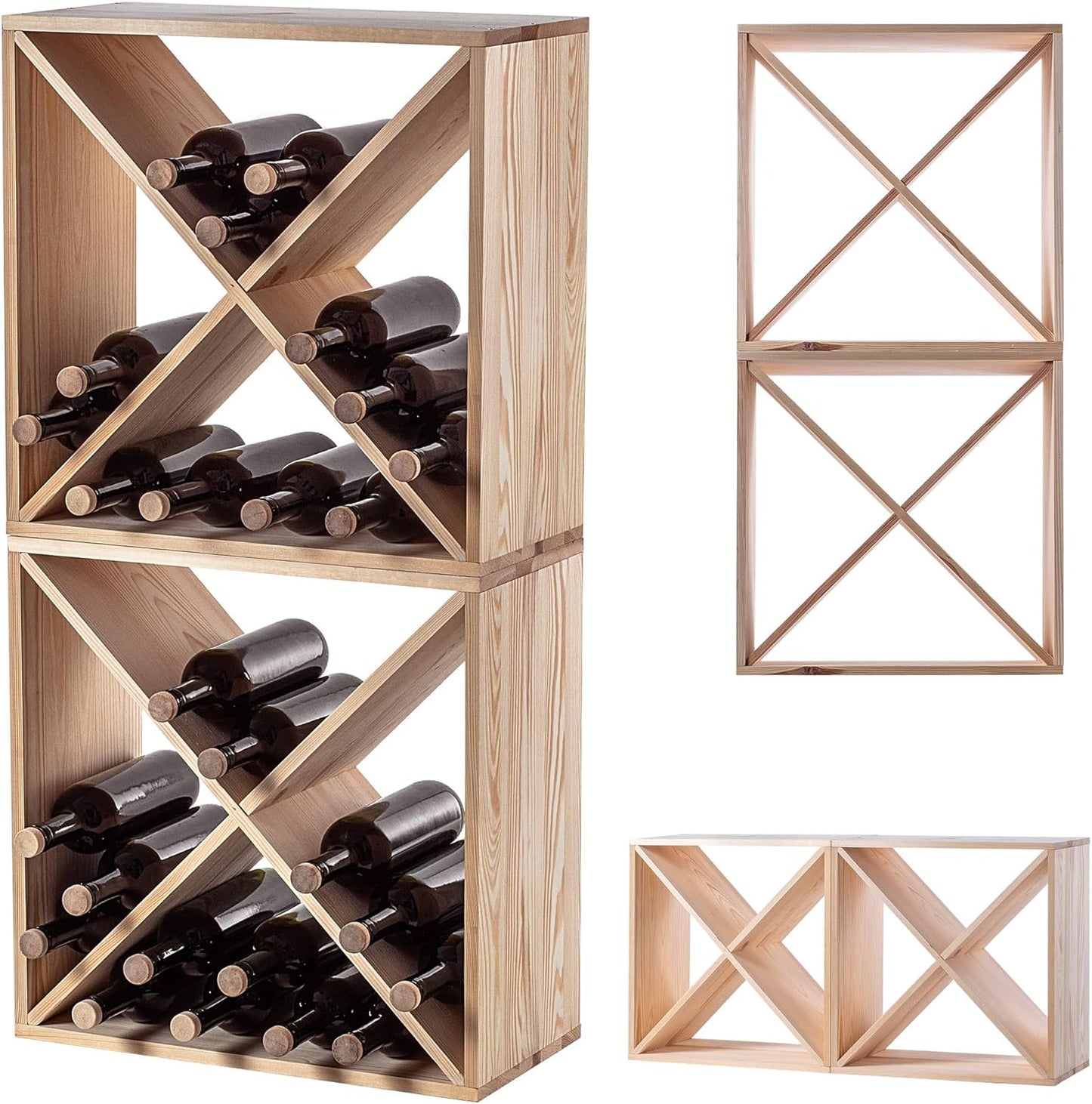 KADAX Wooden Wine Rack, 52 x 25.5 x 104 cm, Large Bottle Rack for Many Wine Bottles, Stackable Wine Stand, Shelf for Bottles, Rustic Wine Cabinet, Sturdy, Space-Saving, Made in EU