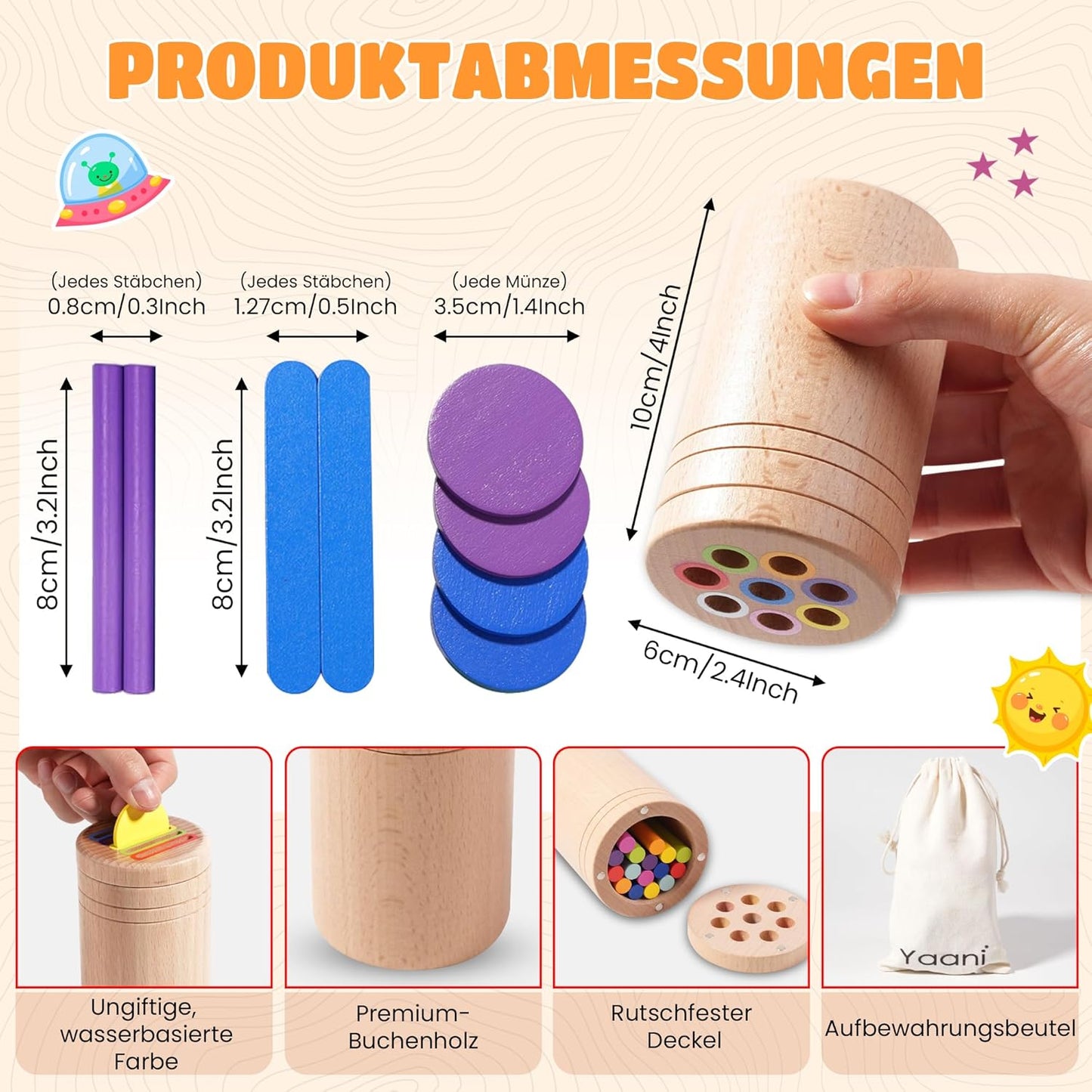 YAANI Montessori Sorting Sticks, Montessori Toy from 1 Year, Baby Toy 6 Months, Montessori Toy Baby, Toy from 2 Years, Montessori Toy from 3 Years