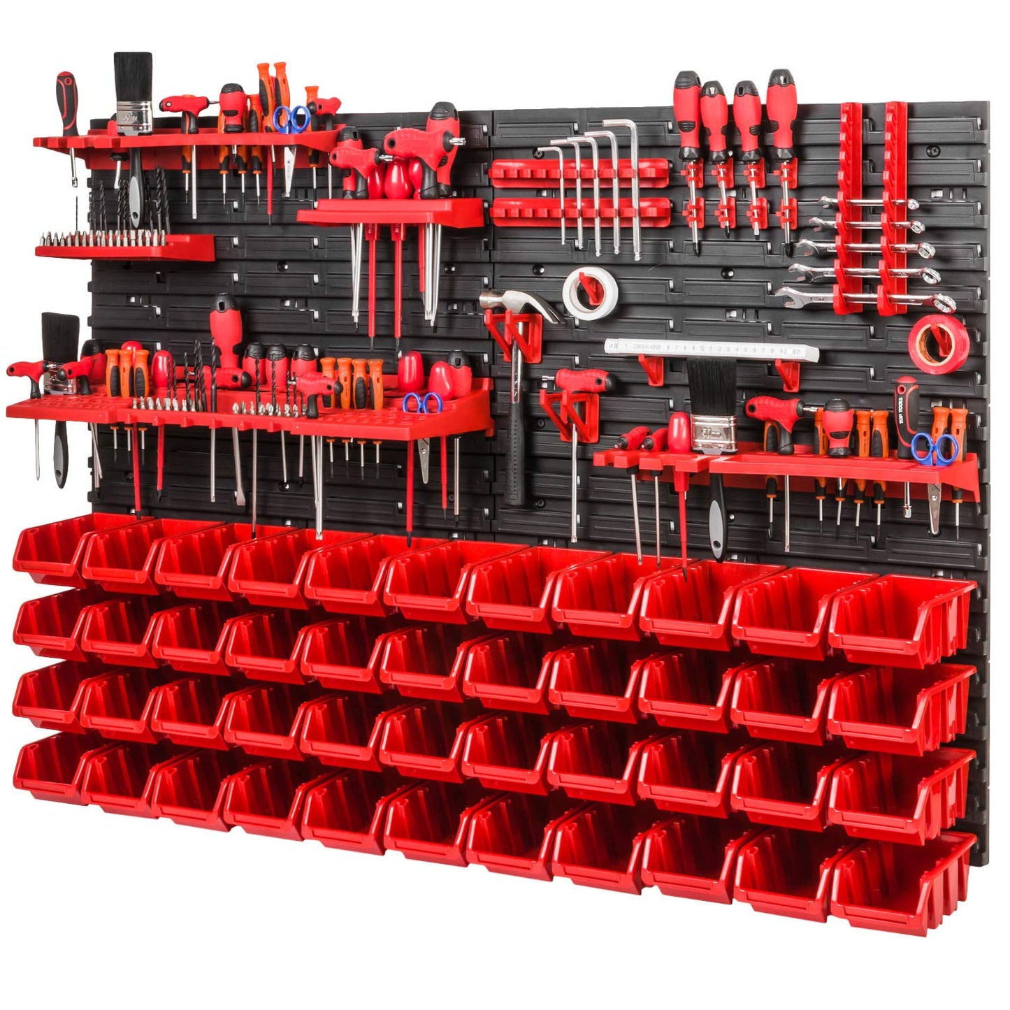 Storage System, 780 x 1152 mm, Stacking Boxes, Wall Shelf, 20 Holders, Storage Boxes, 44 Boxes, 5 Compartments