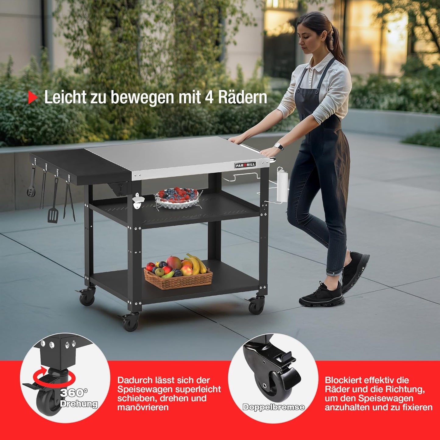 Three-tier movable dining trolley table