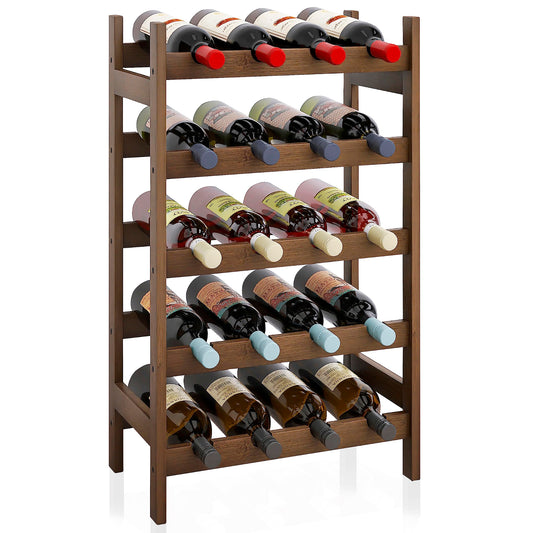 SMIBUY Bamboo Wine Rack, 20 Bottle Display Holder, 5 Tier Freestanding Storage Racks for Kitchen, Pantry, Basement, Bar (Black)
