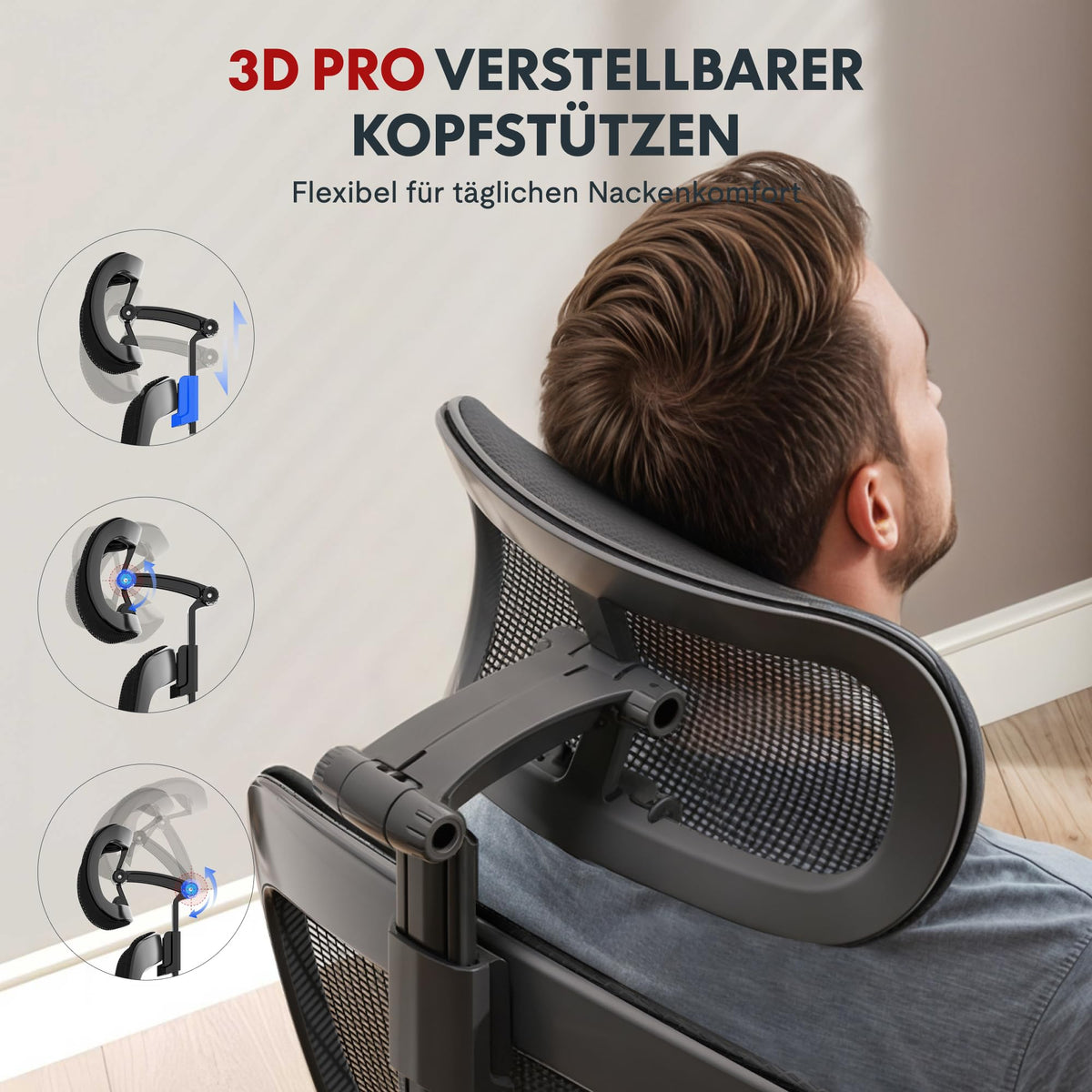 FLEXISPOT OC3C Office Chair Ergonomic Desk Chair Computer Chair Height-Adjustable Seat Headrest Armrest Lumbar Support Swivel Castors Work Chair