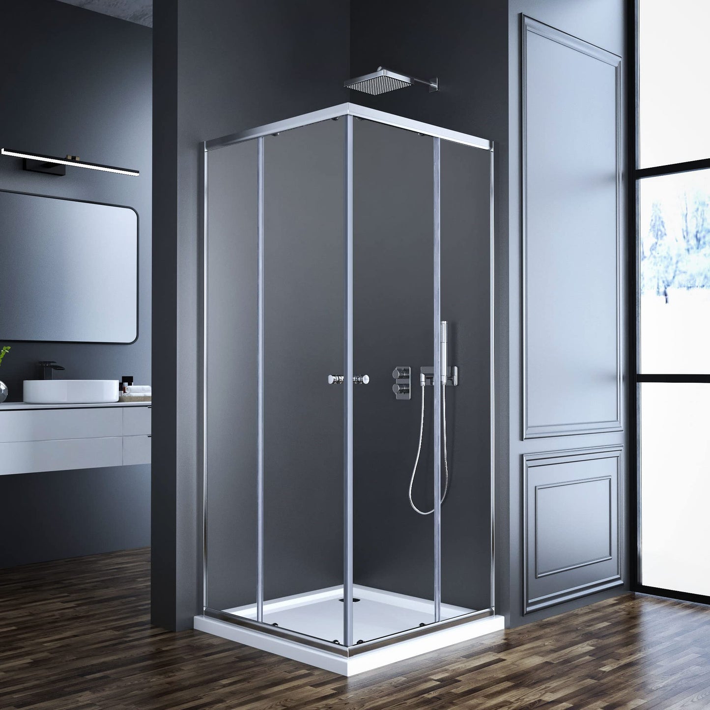 Shower Cubicle Black Double Sliding Door with Corner Entry 75 x 75 cm Shower Screen Sliding Doors Shower Enclosure 6 mm Tempered Glass Height 185 cm Shower Door