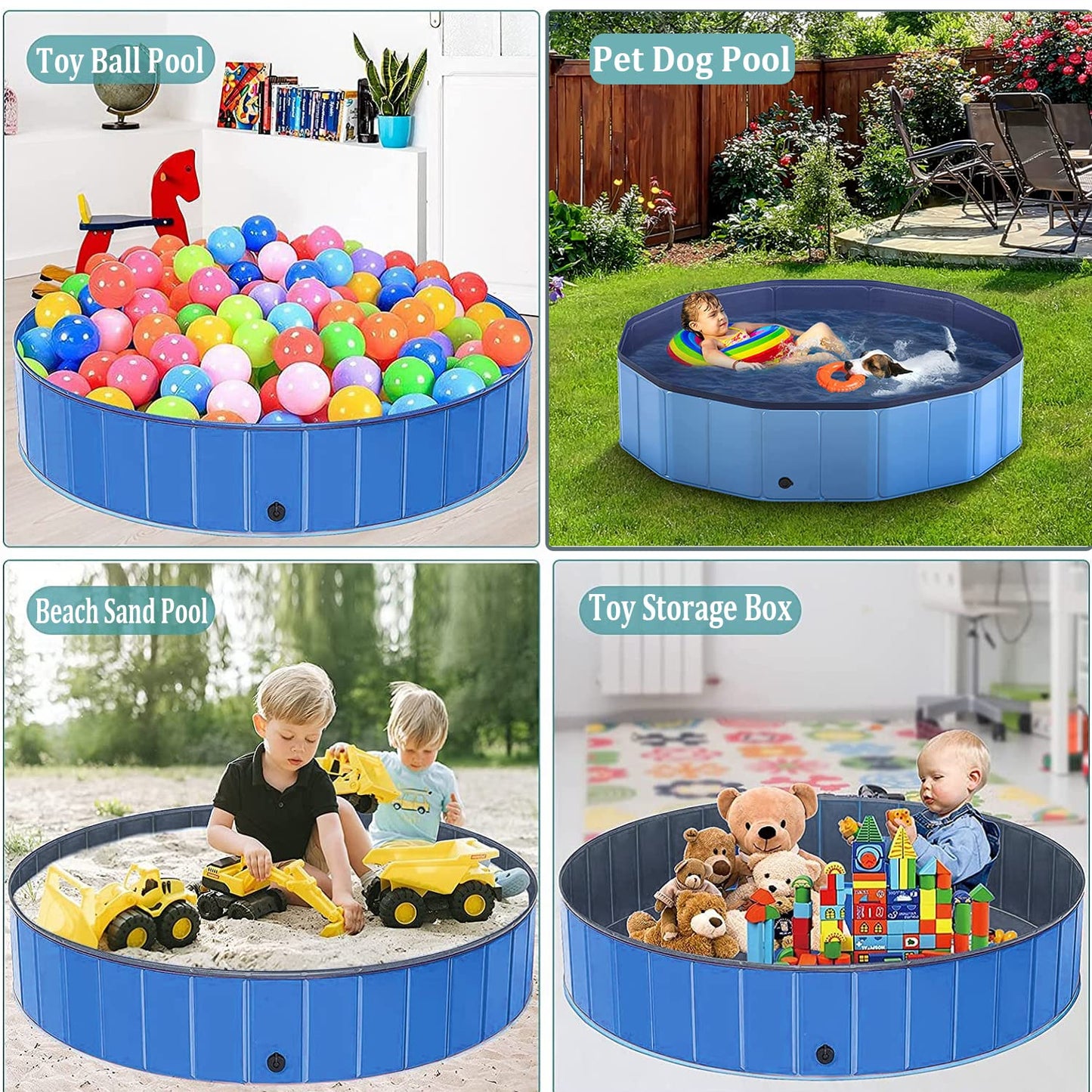 Taeku Hundepool, Haustier Planschbecken Pools für Große Kleine Hunde Stabiler Schwimmbecken Hundebadewanne (Bleu 160 * 30cm)