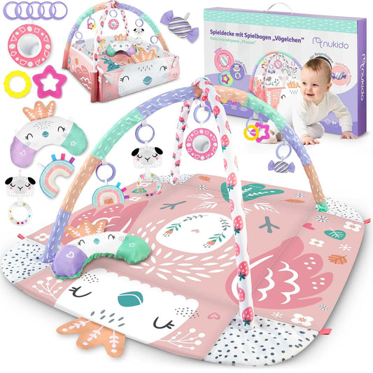 NUKIDO Interactive Learning Mat Educational Mat Baby Toy from Birth Seven Multifunctional Toys Additional Cushion for Stomach Position Soft Easy Care Mat Original Colours 110 x 100 cm