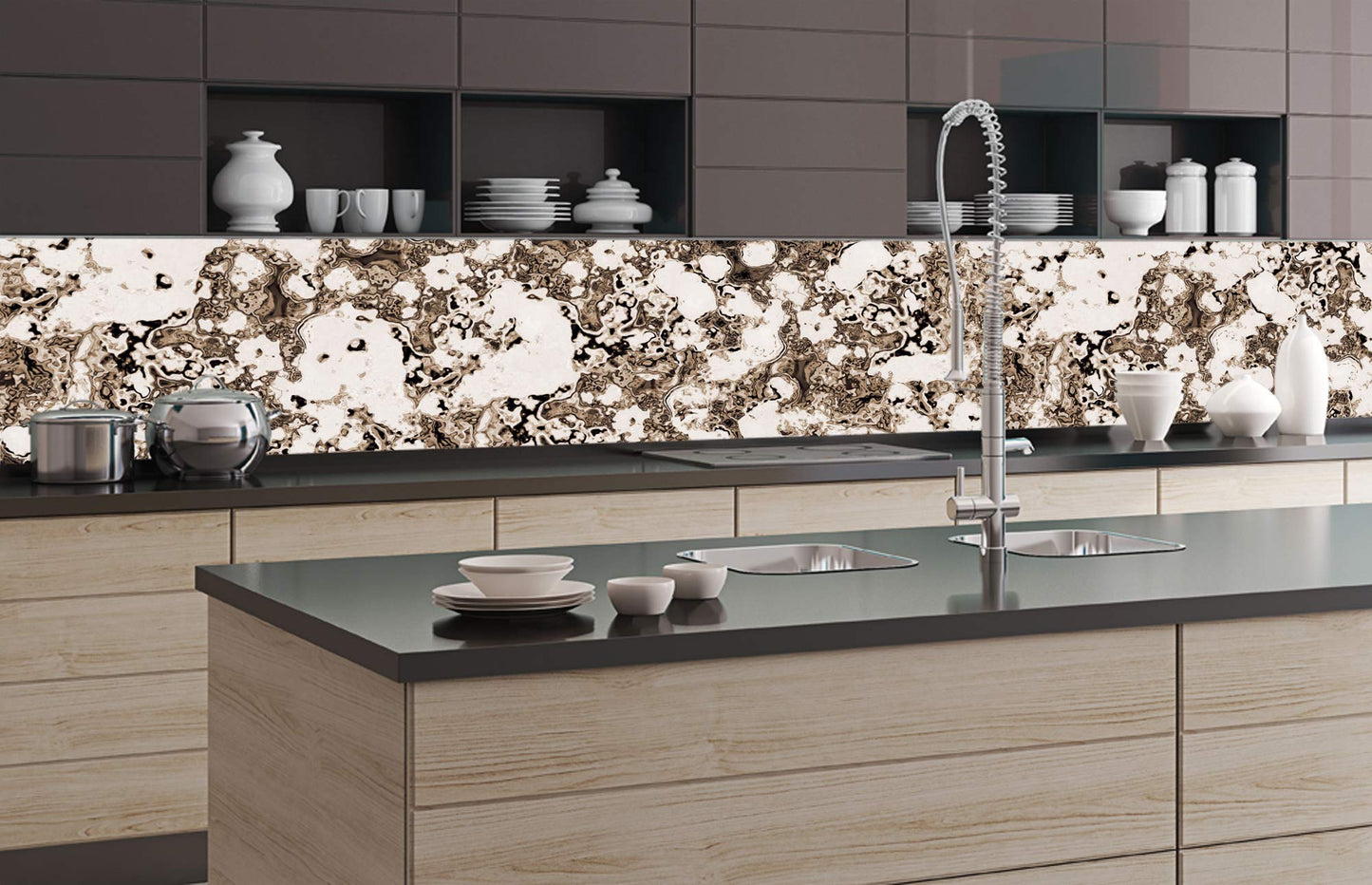 Küchenrückwand Folie selbstklebend HOLZLATTEN | Klebefolie - Dekofolie - Spritzschutz für Küche | Made in EU - 260 cm x 60 cm