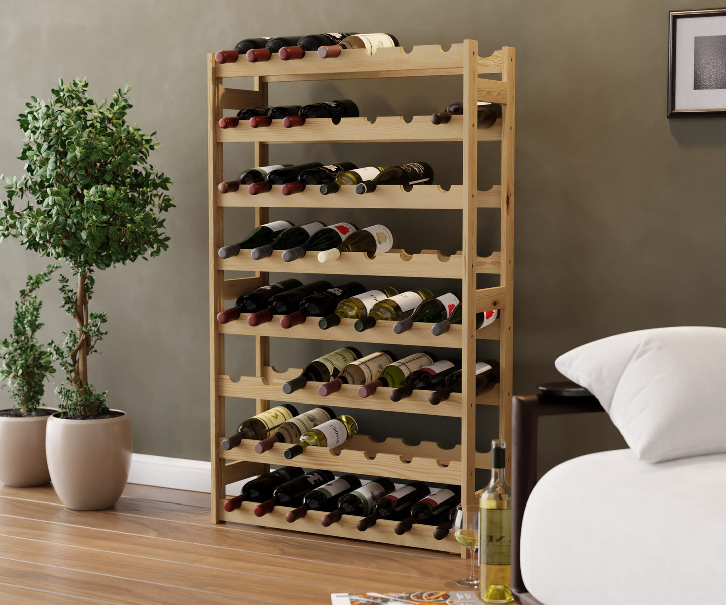 Lenmar, Wooden Wine Rack for Bottles, Natural, RW-1, Wine, Bottle Rack, Cellar Rack, Shelves, Bottle Holder (Natural, RW-1-42, 102 x 63 x 25, Brown, Holds 42 Bottles)