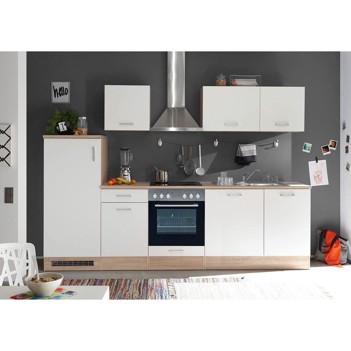 ANDY Modern Base Unit for Kitchen, 2 Doors in Sonoma Oak Finish, Matte White, Spacious Kitchen Unit, Plenty of Storage Space, 100 x 90 x 60 cm (W x H x D)